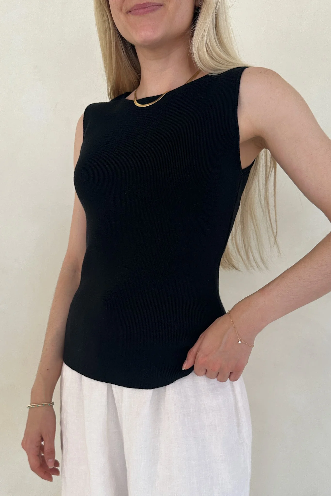 Claudia Boat Neck Sleeveless Top in Black - Image 2