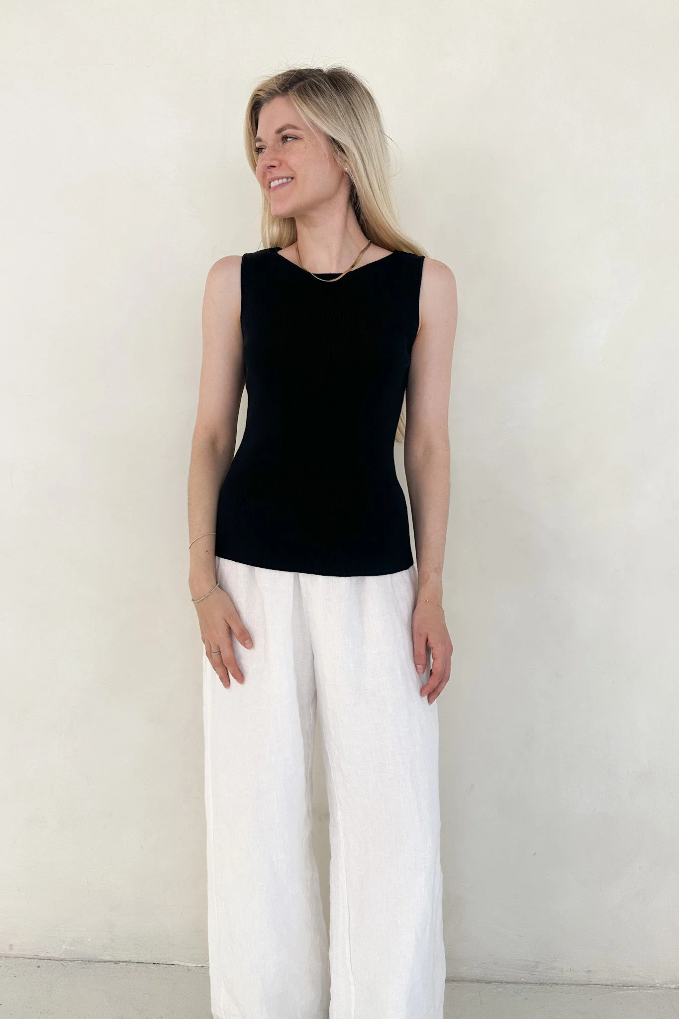 Claudia Boat Neck Sleeveless Top in Black - Image 3