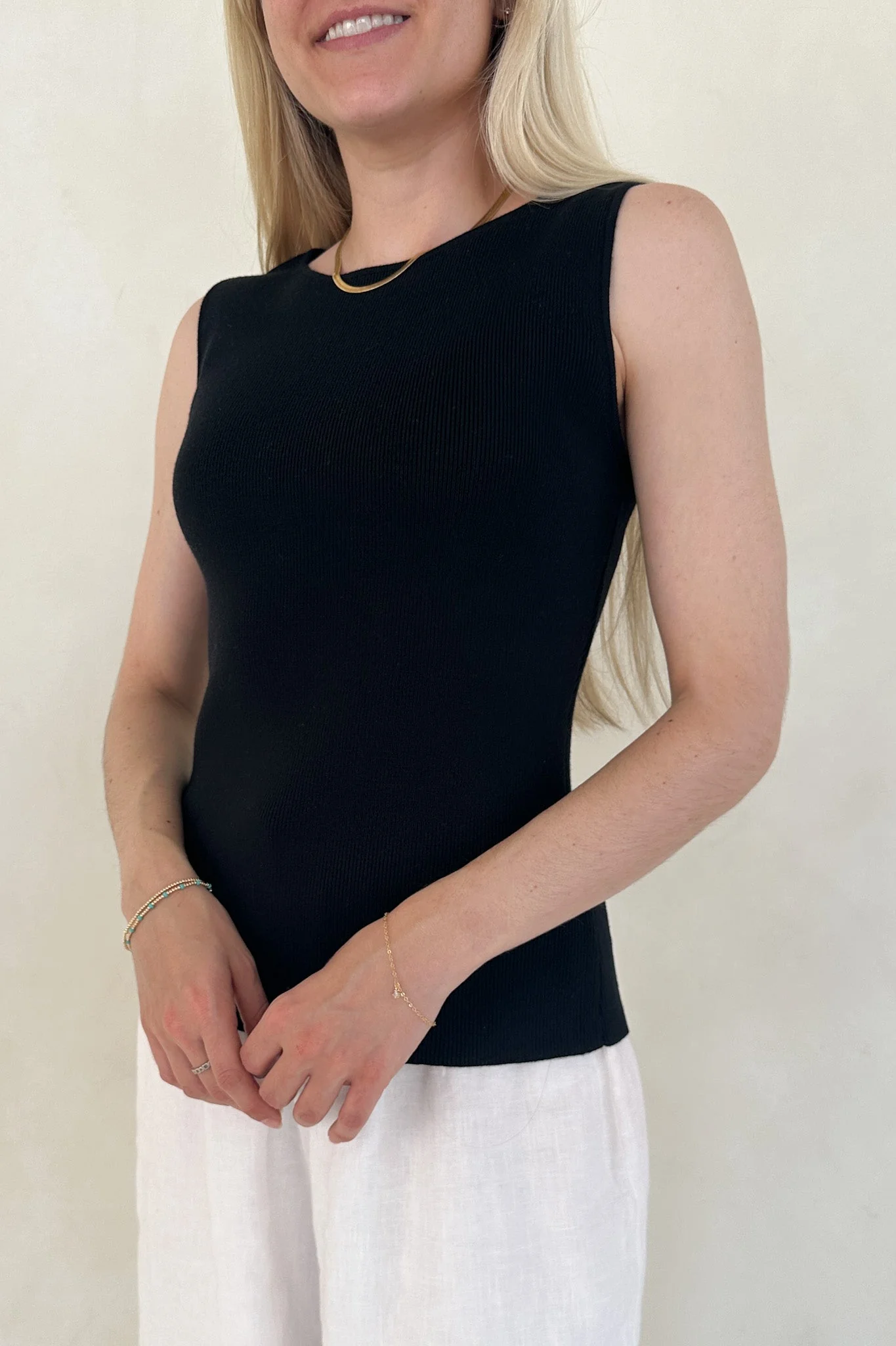 Claudia Boat Neck Sleeveless Top in Black - Image 4