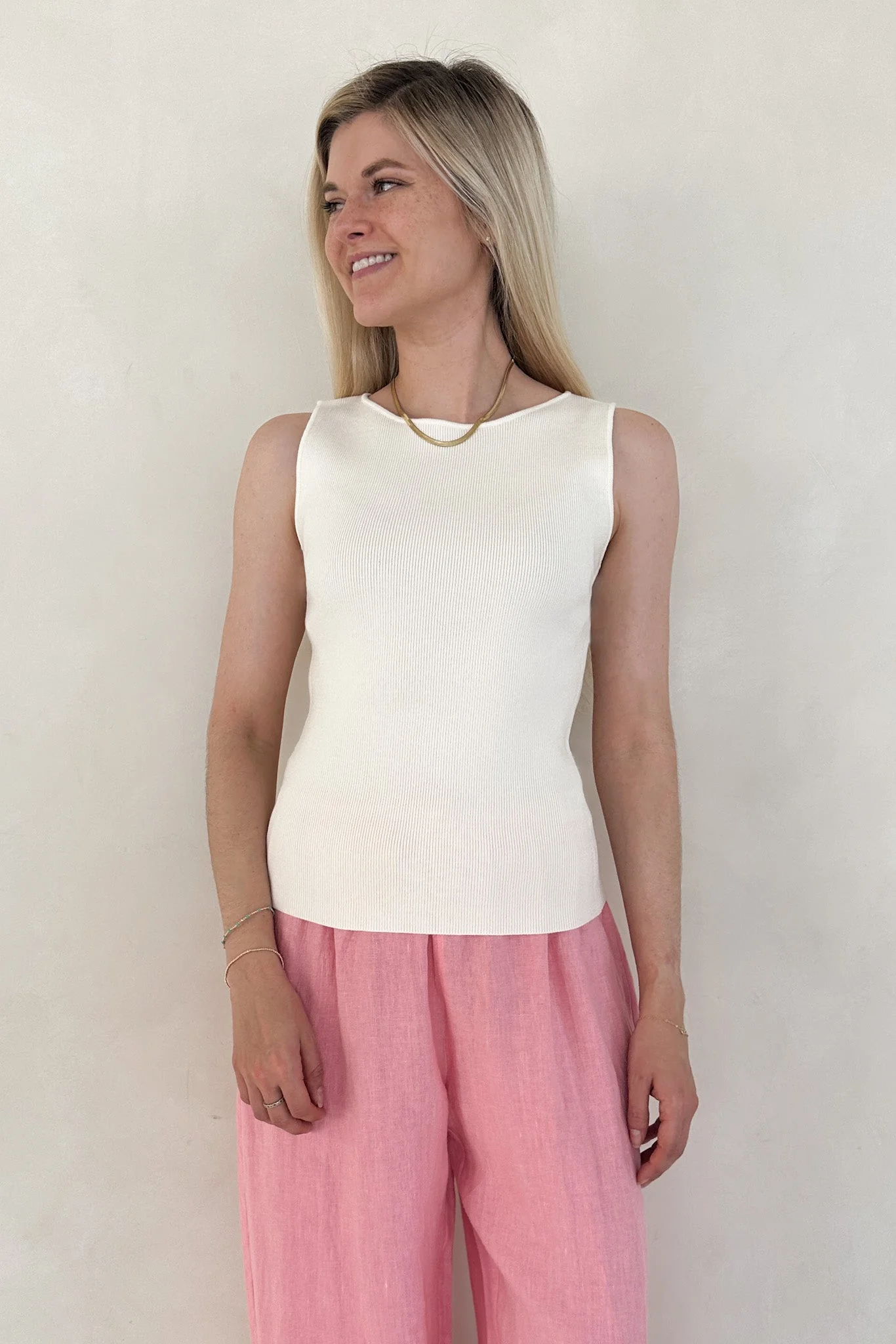 Claudia Boat Neck Sleeveless Top in Ivory