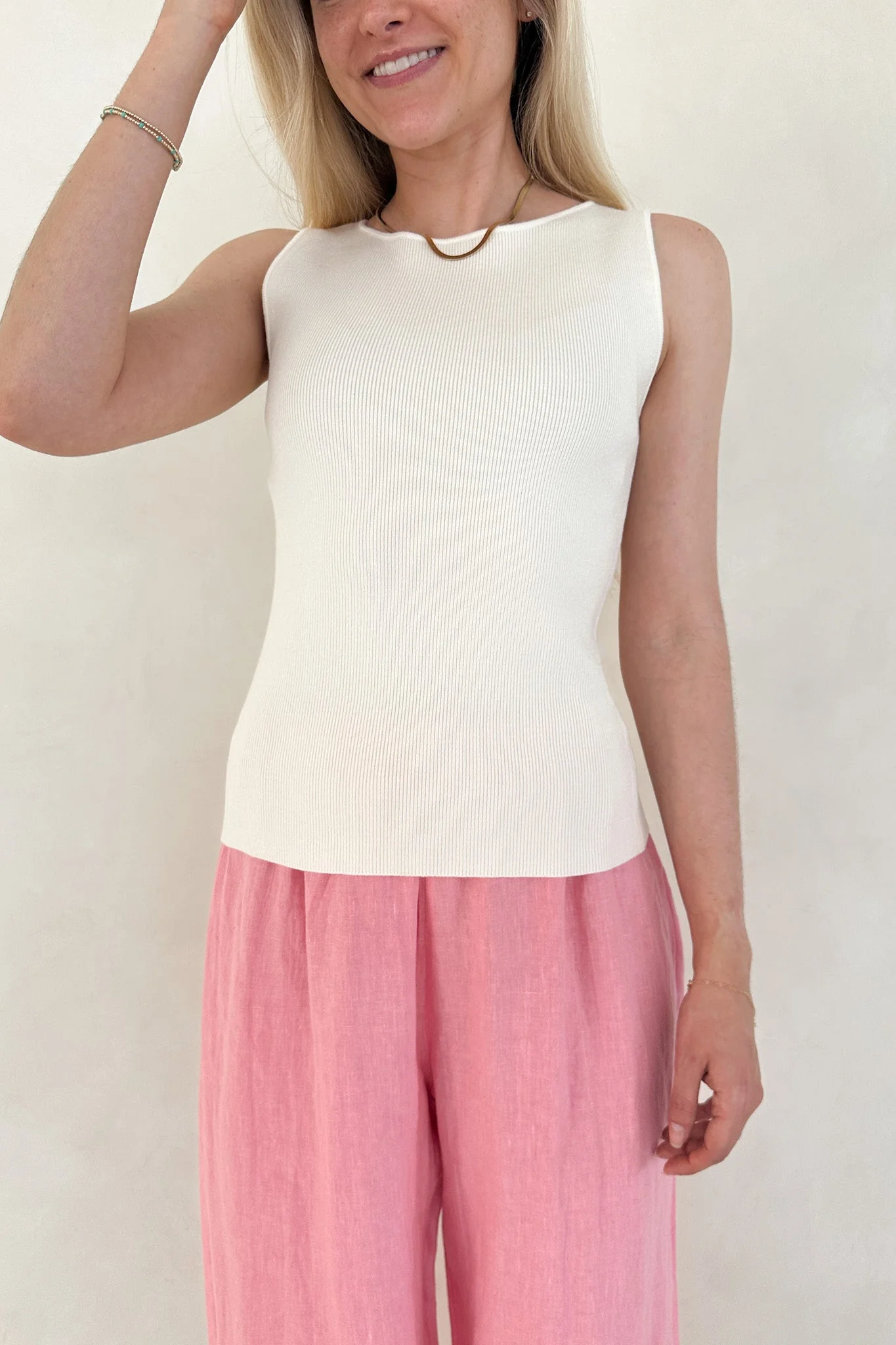 Claudia Boat Neck Sleeveless Top in Ivory - Image 2
