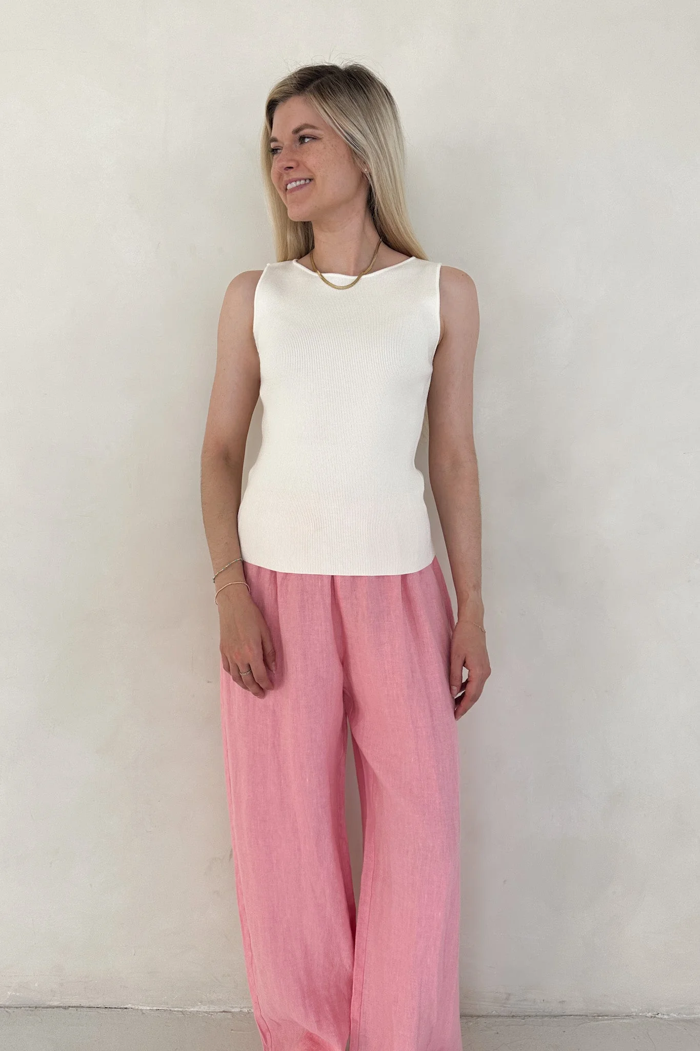 Claudia Boat Neck Sleeveless Top in Ivory - Image 3