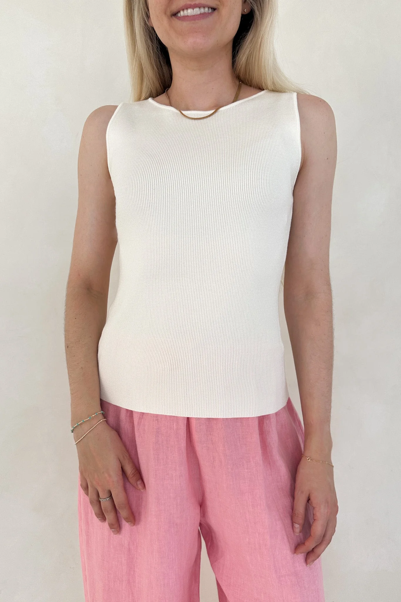 Claudia Boat Neck Sleeveless Top in Ivory - Image 4