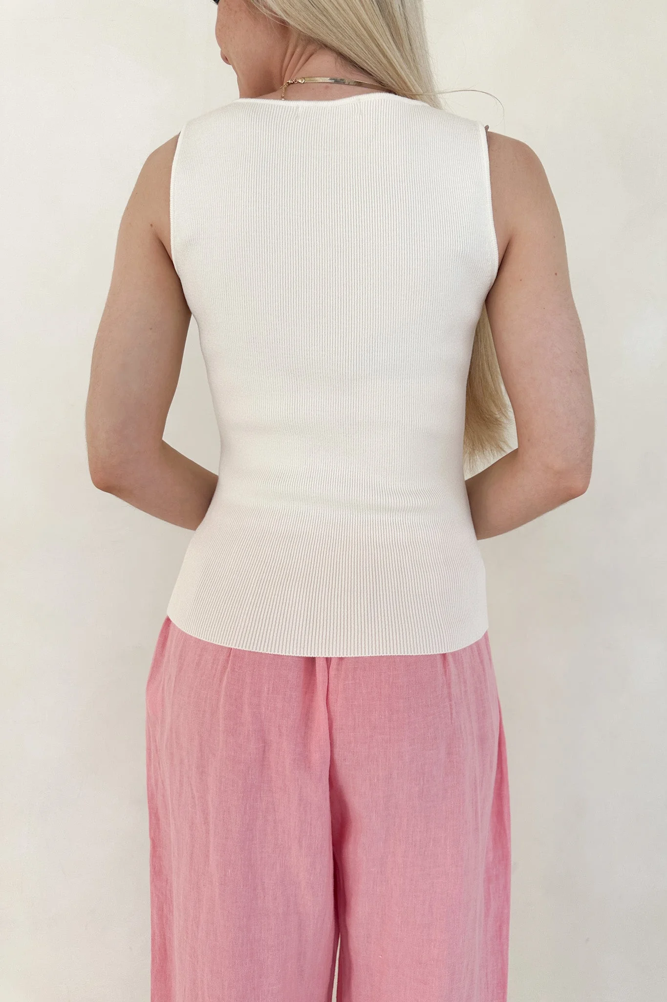 Claudia Boat Neck Sleeveless Top in Ivory - Image 8