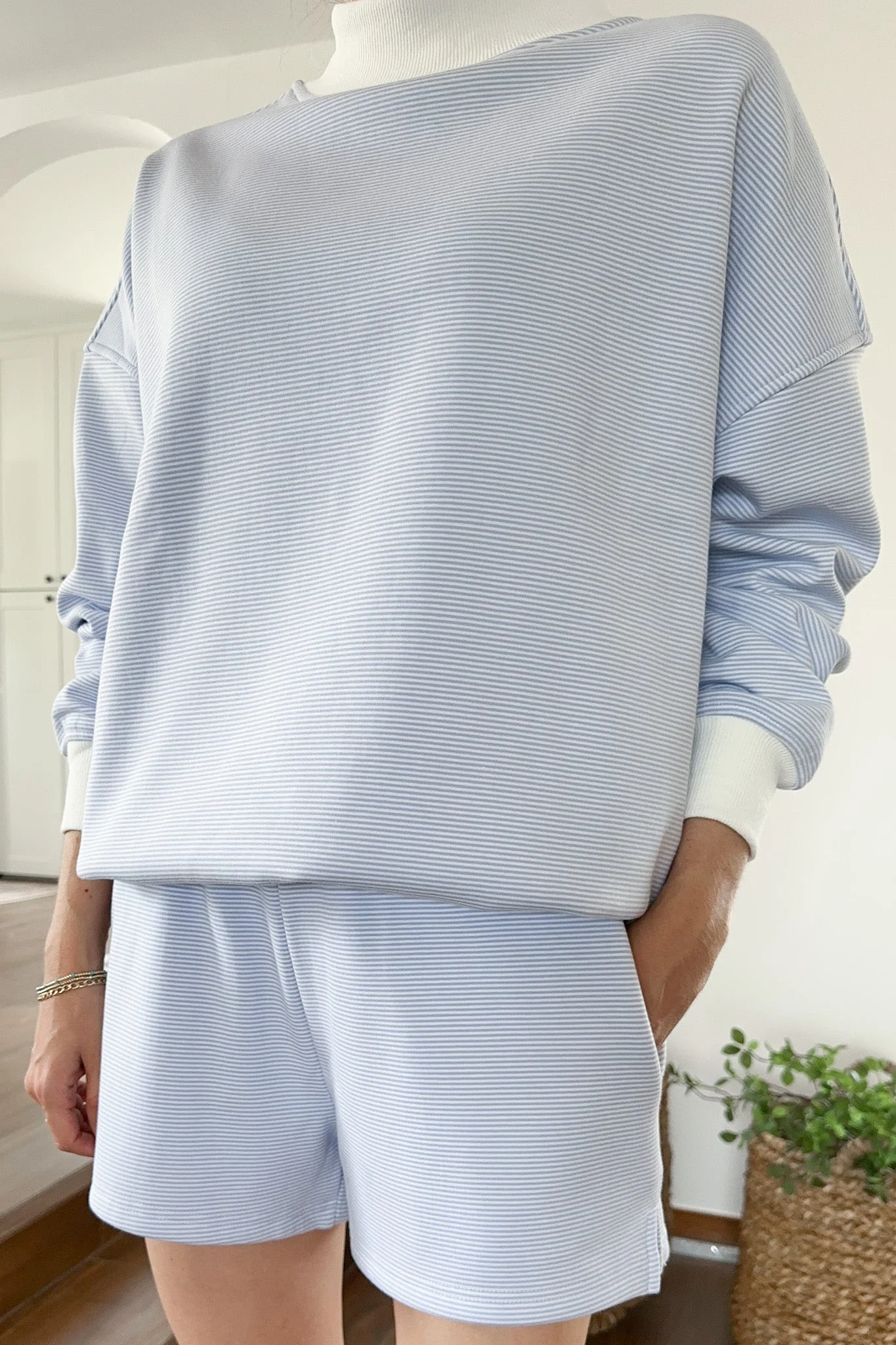 Coastal Blue and White Mini Striped Shorts - Image 4