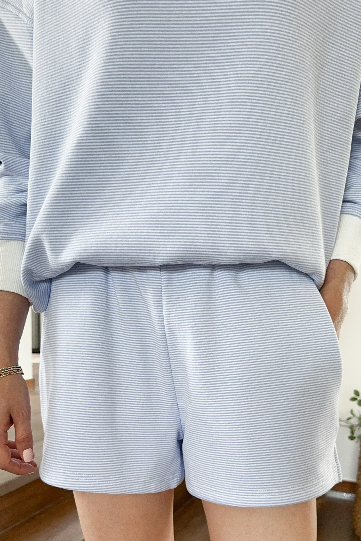 Coastal Blue and White Mini Striped Shorts - Image 6