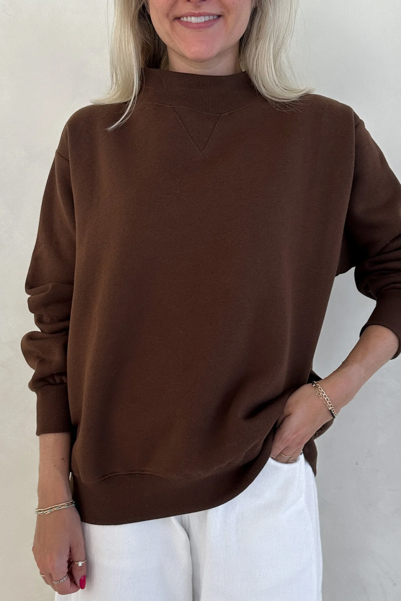 Coffee Run Mockneck Sweatshirt in Chocolate - Image 5