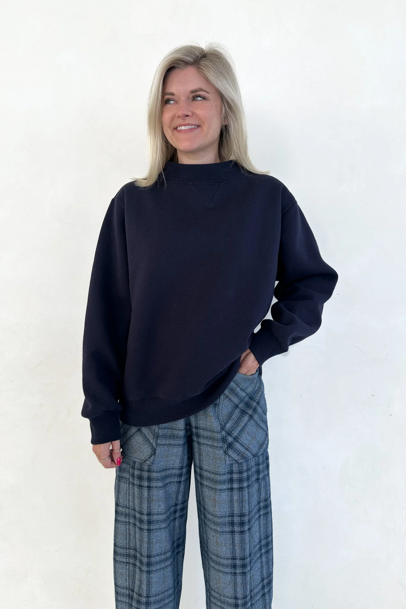 Coffee Run Mockneck Sweatshirt in Navy - Image 2