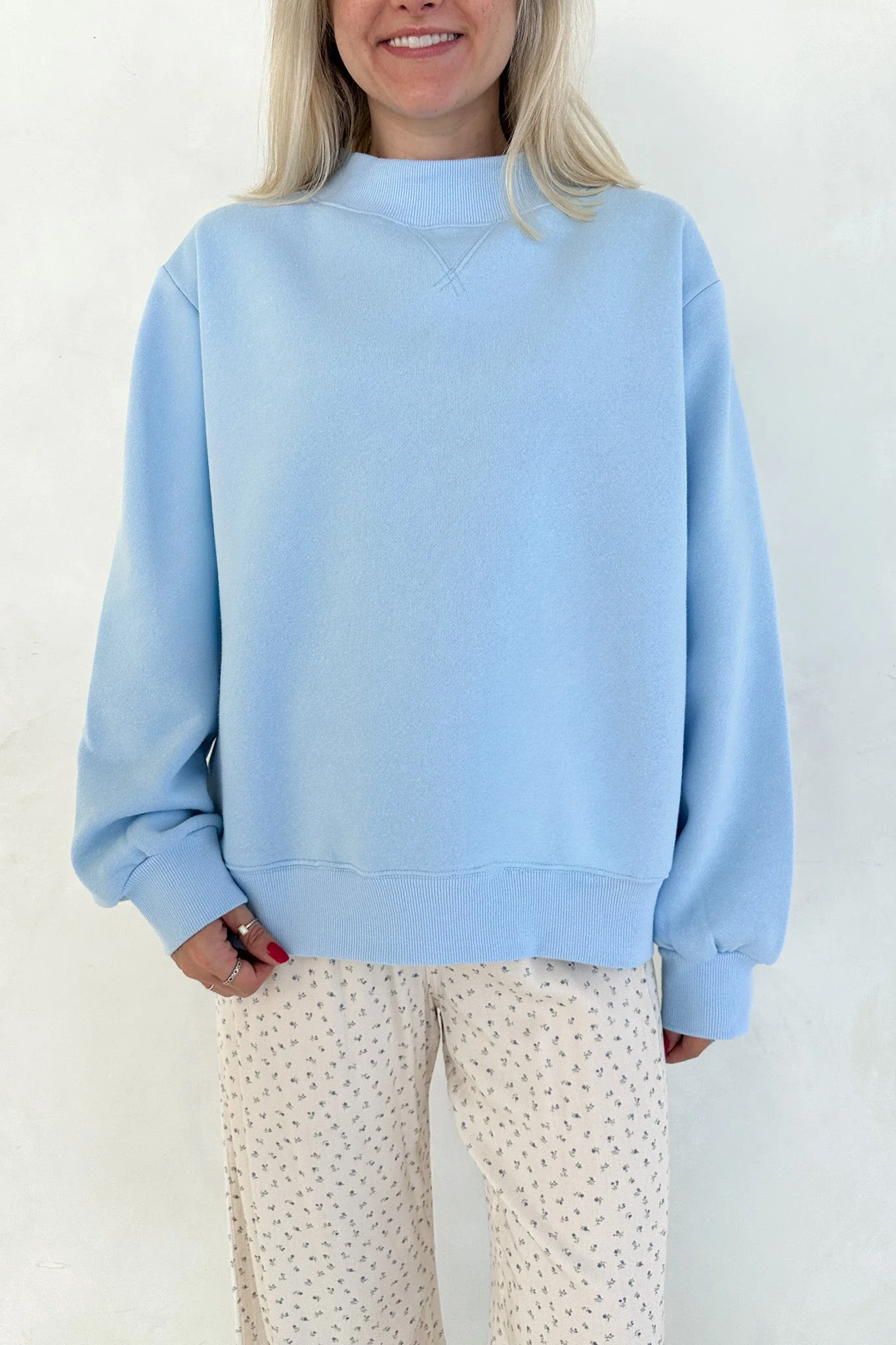Coffee Run Mockneck Sweatshirt in Sky Blue