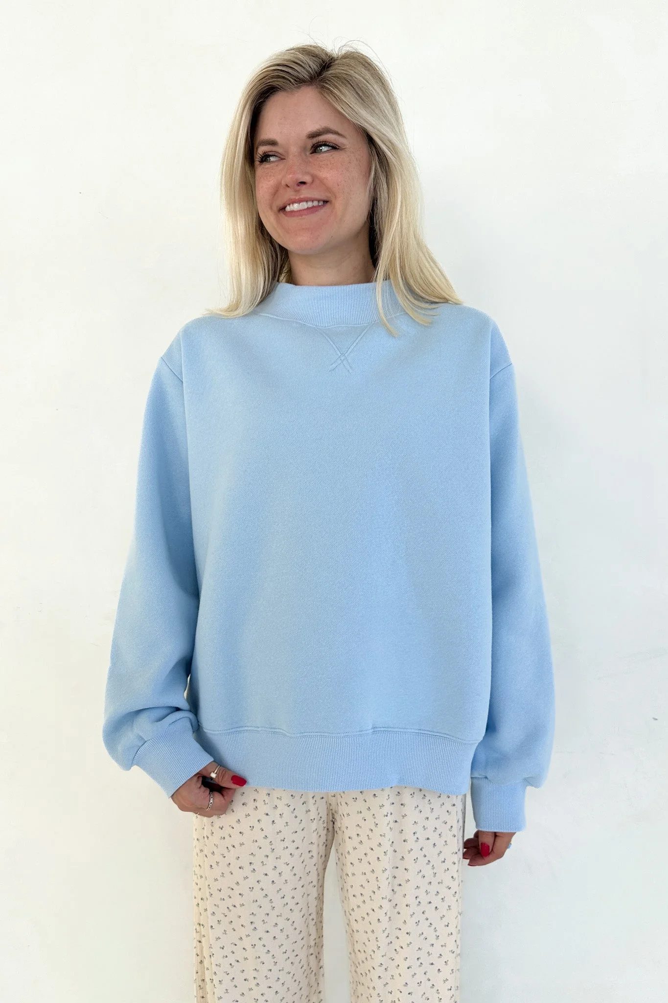 Coffee Run Mockneck Sweatshirt in Sky Blue - Image 4