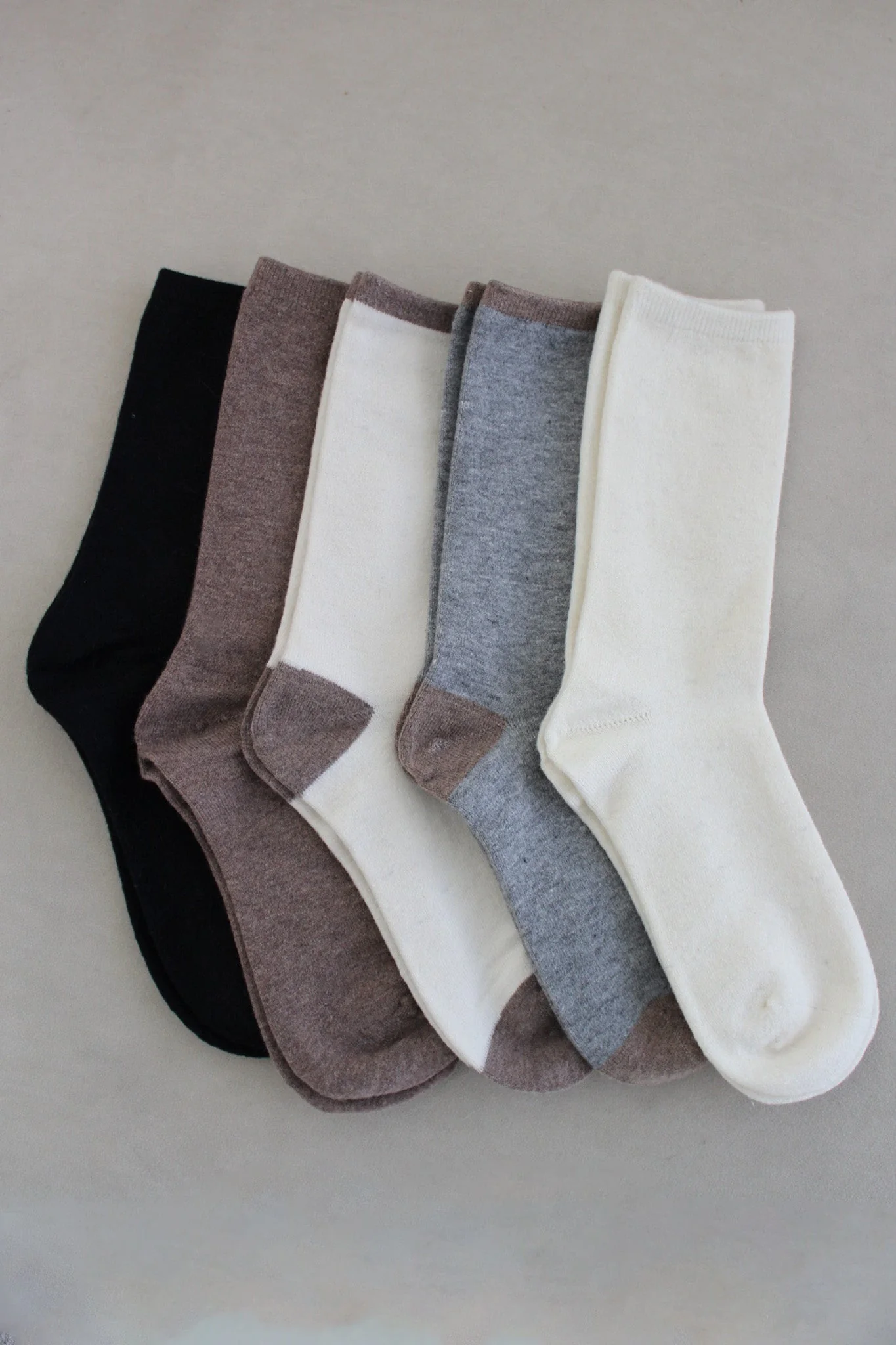 Colorblock Cashmere Blend Crew Socks in Heather Grey and Mocha - Image 3