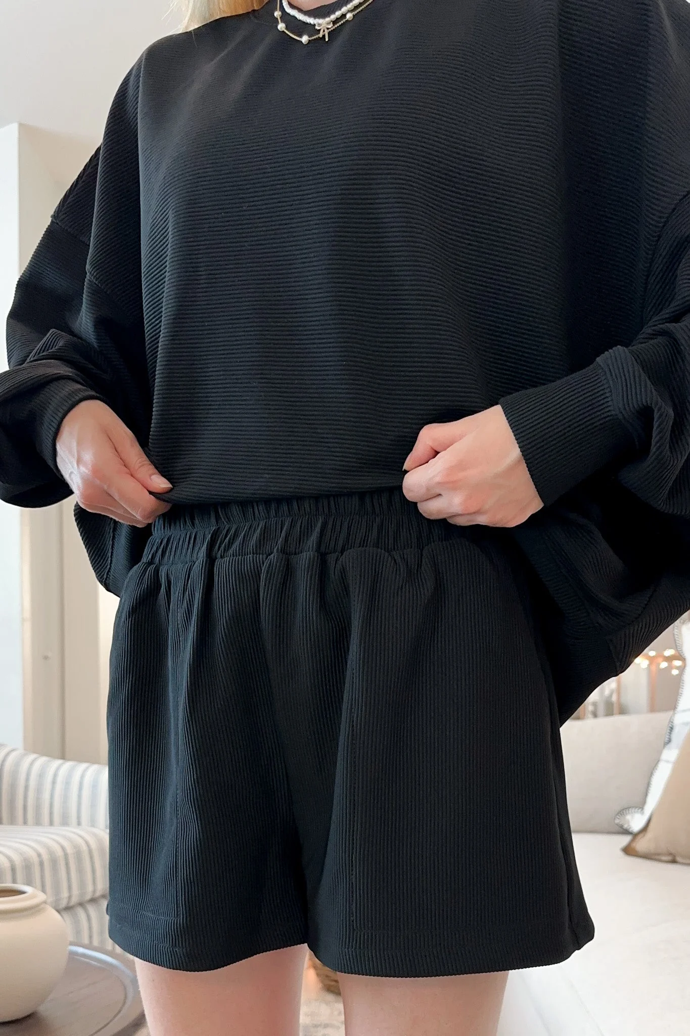 Cosette Lightweight Ribbed Shorts in Black