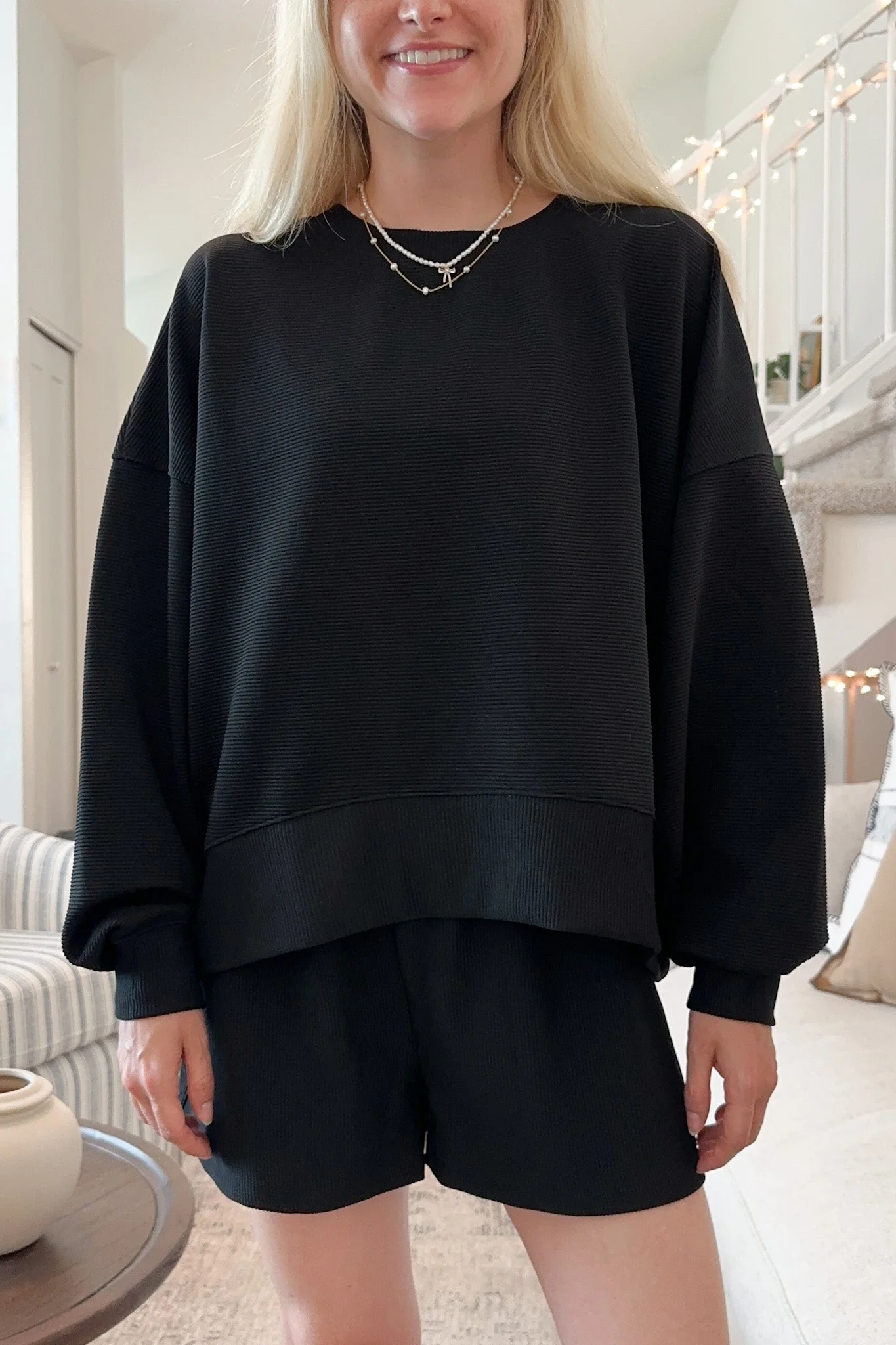 Cosette Lightweight Ribbed Shorts in Black - Image 4