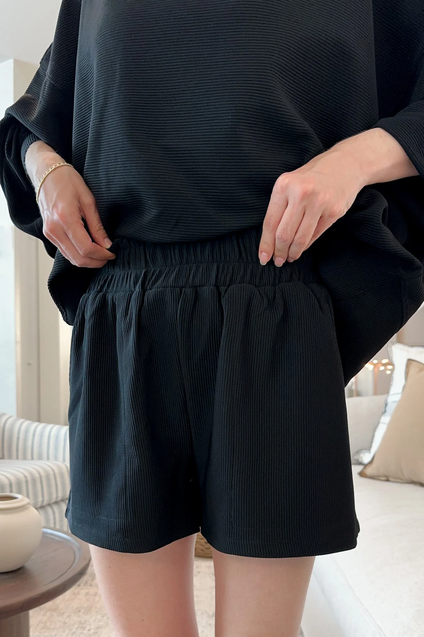 Cosette Lightweight Ribbed Shorts in Black - Image 6