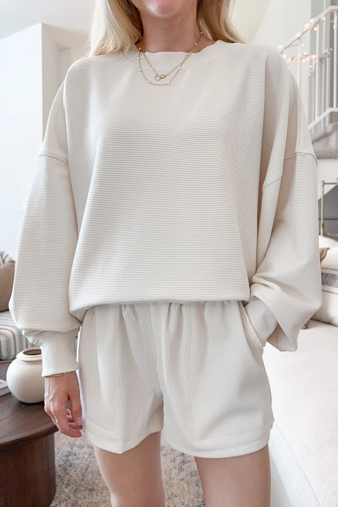 Cosette Lightweight Ribbed Shorts in Ivory - Image 3