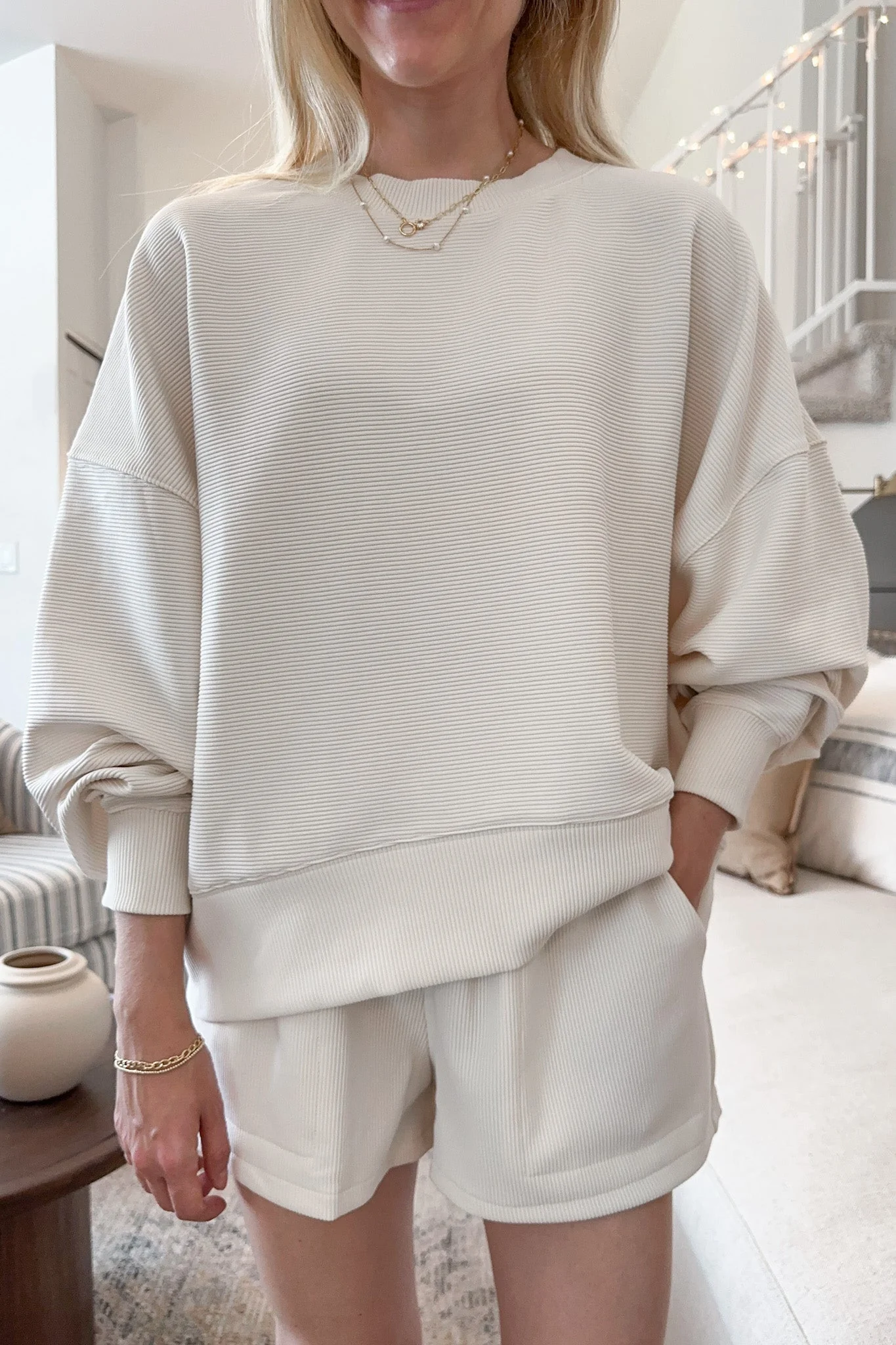 Cosette Lightweight Ribbed Shorts in Ivory - Image 4