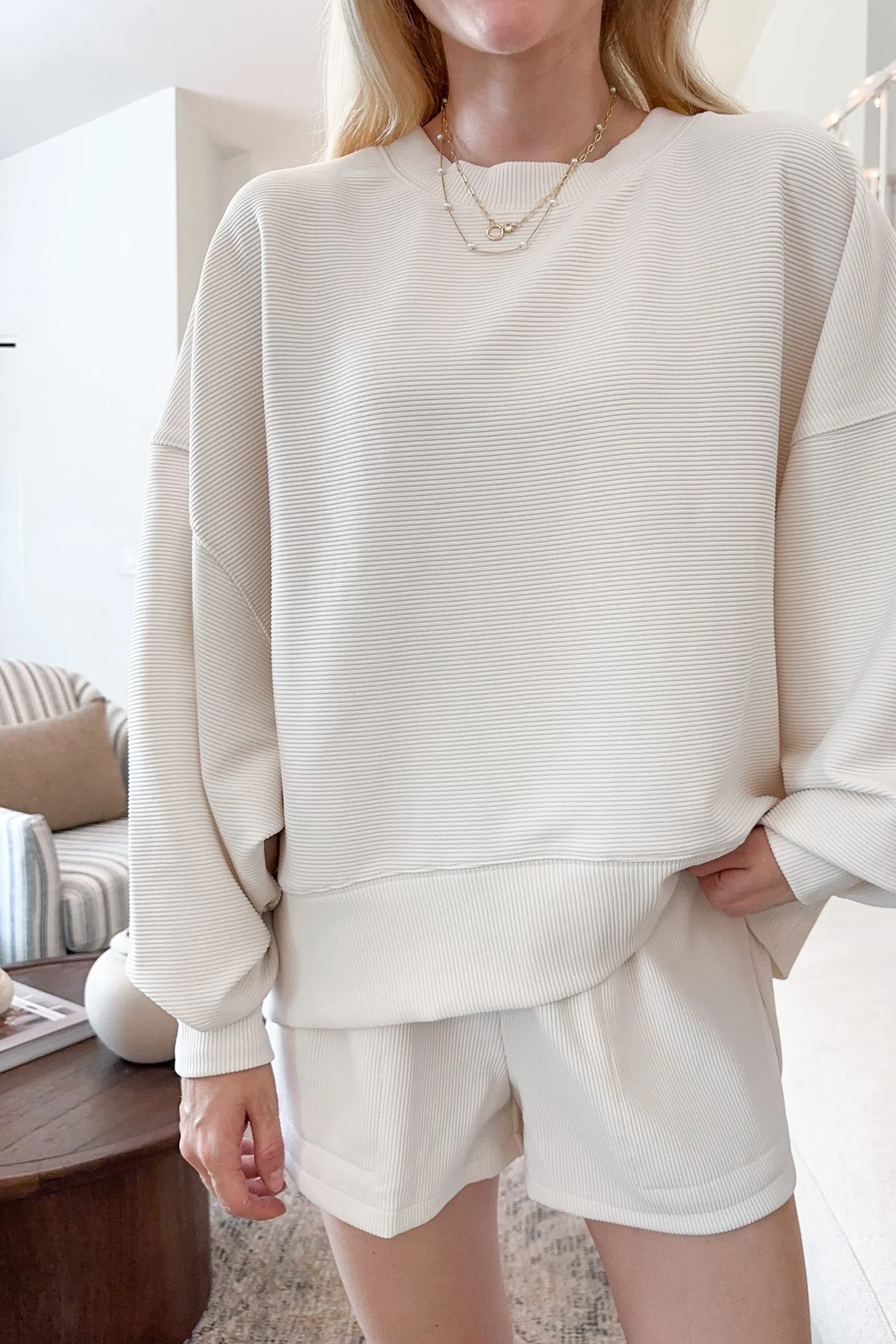 Cosette Lightweight Ribbed Shorts in Ivory - Image 5