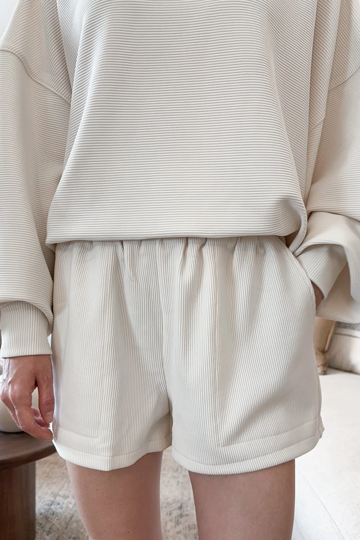 Cosette Lightweight Ribbed Shorts in Ivory - Image 7