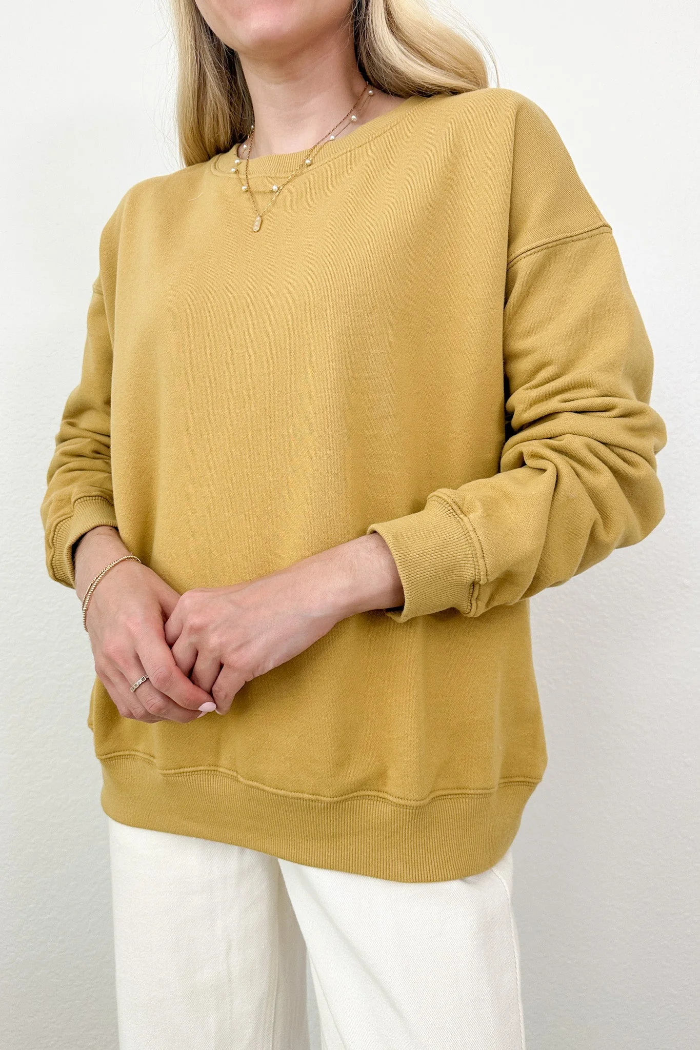 Crew Pullover Sweatshirt in Mustard - Image 3