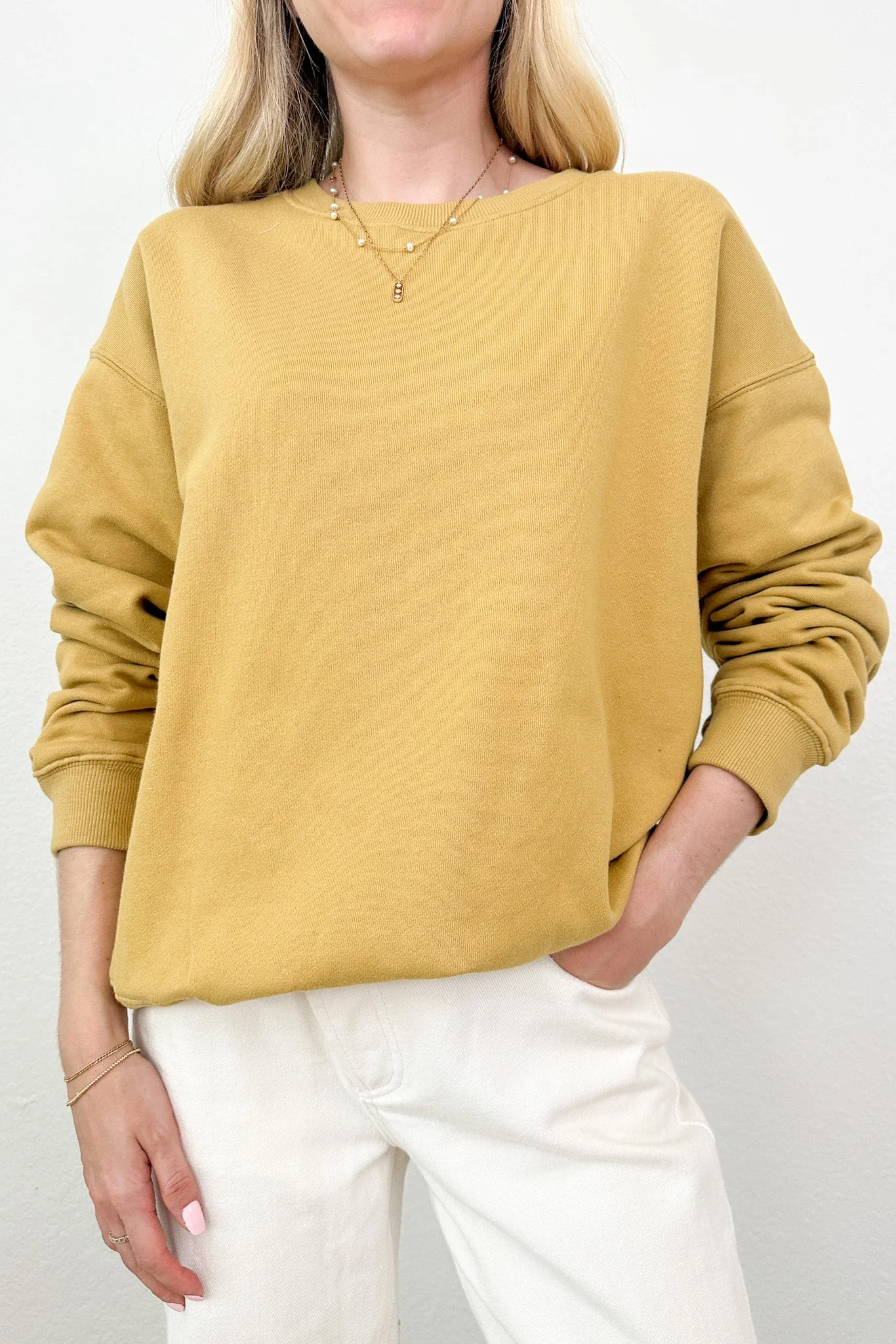 Crew Pullover Sweatshirt in Mustard - Image 4