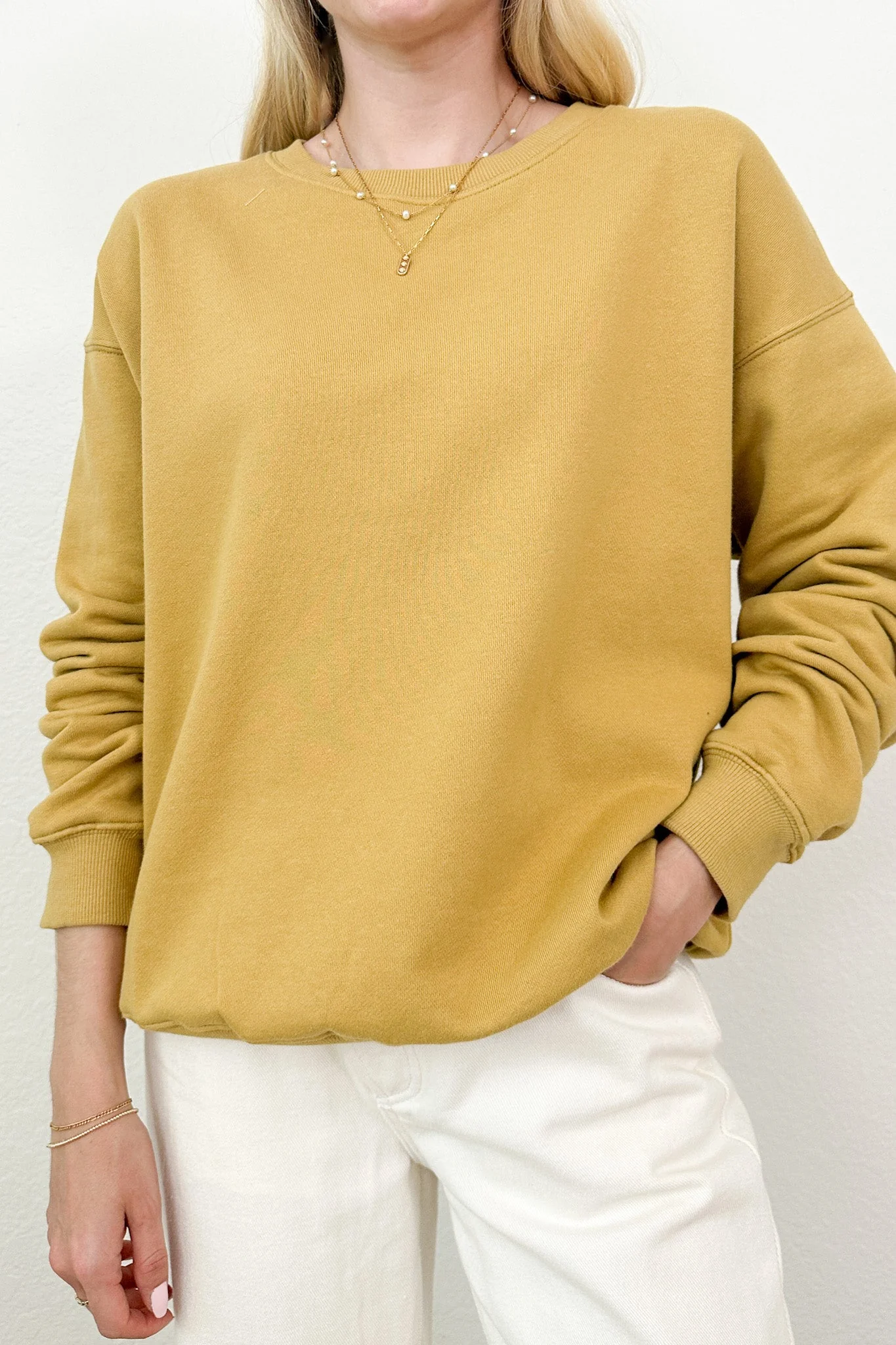 Crew Pullover Sweatshirt in Mustard - Image 6