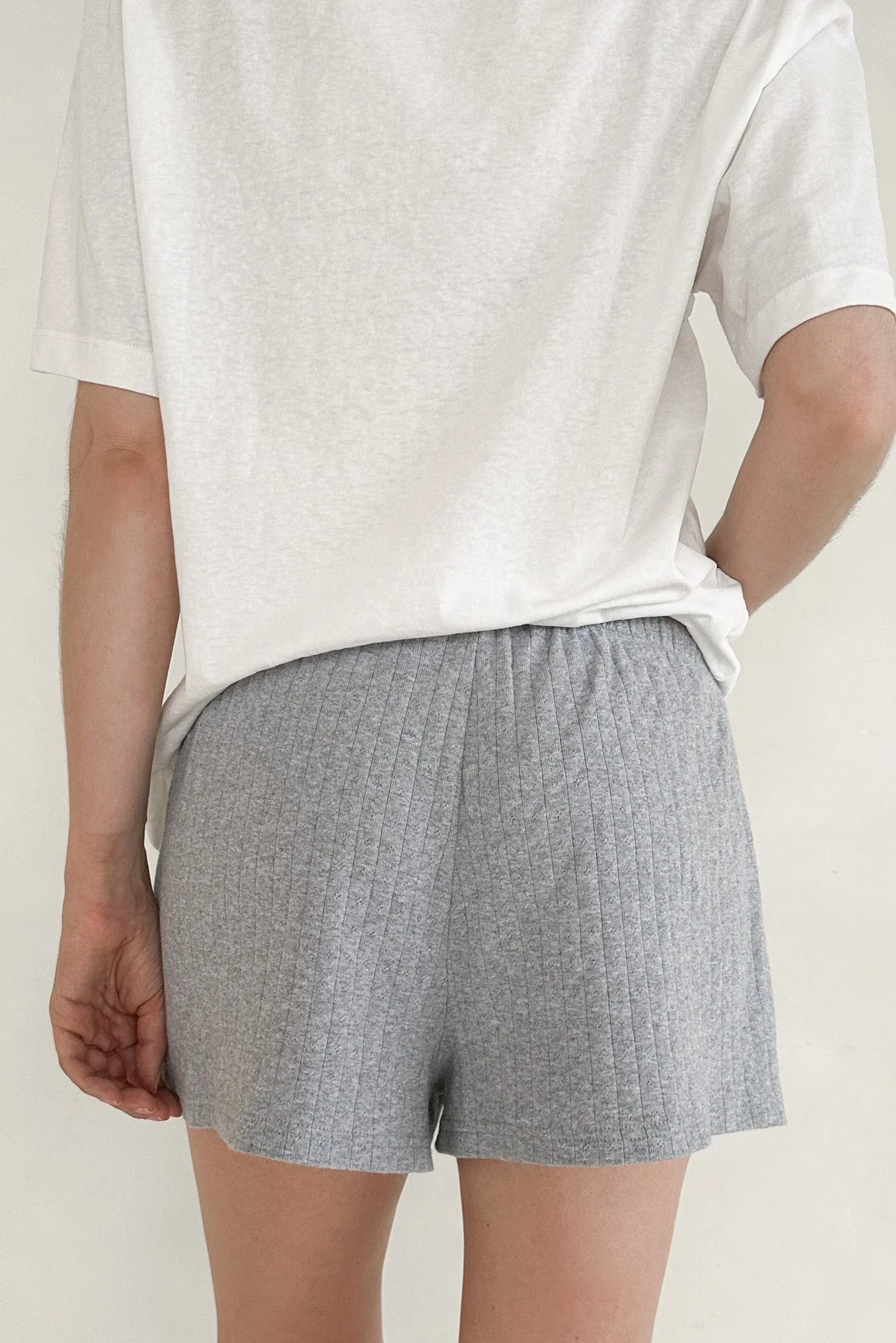Daisy Pointelle Ribbed Knit Shorts in Heather Grey - Image 6