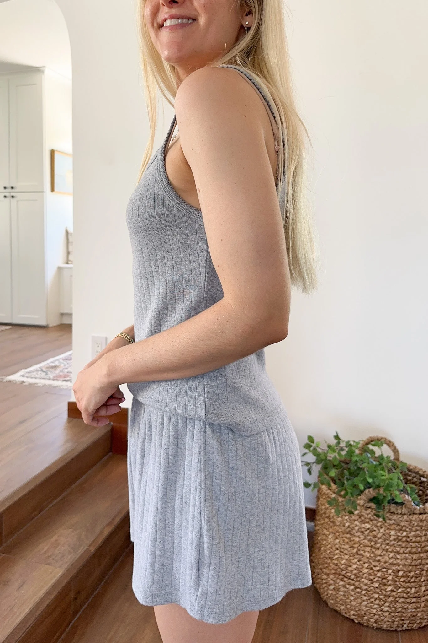 Daisy Pointelle Ribbed Knit Tank Top in Heather Grey - Image 4