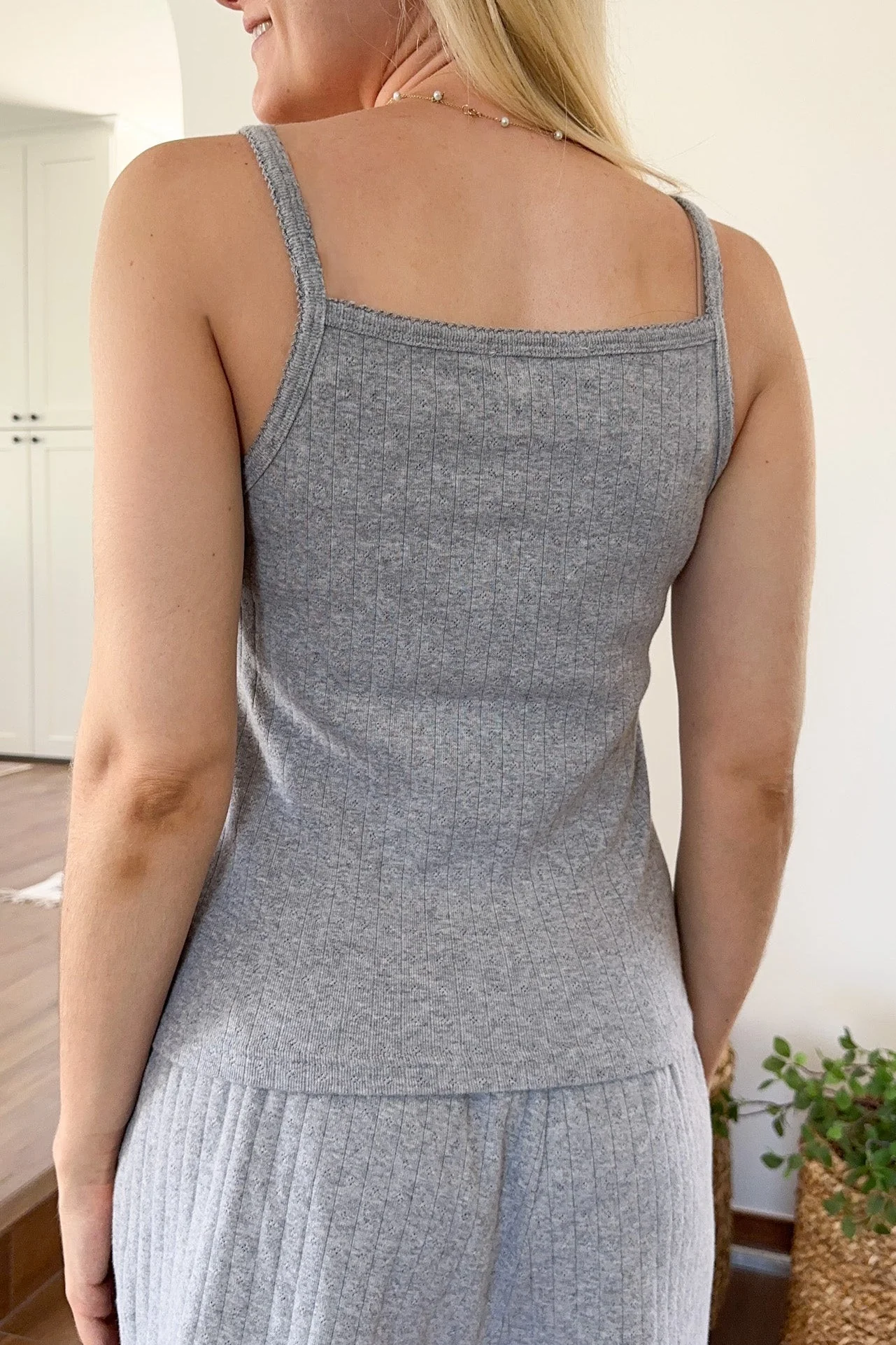 Daisy Pointelle Ribbed Knit Tank Top in Heather Grey - Image 5