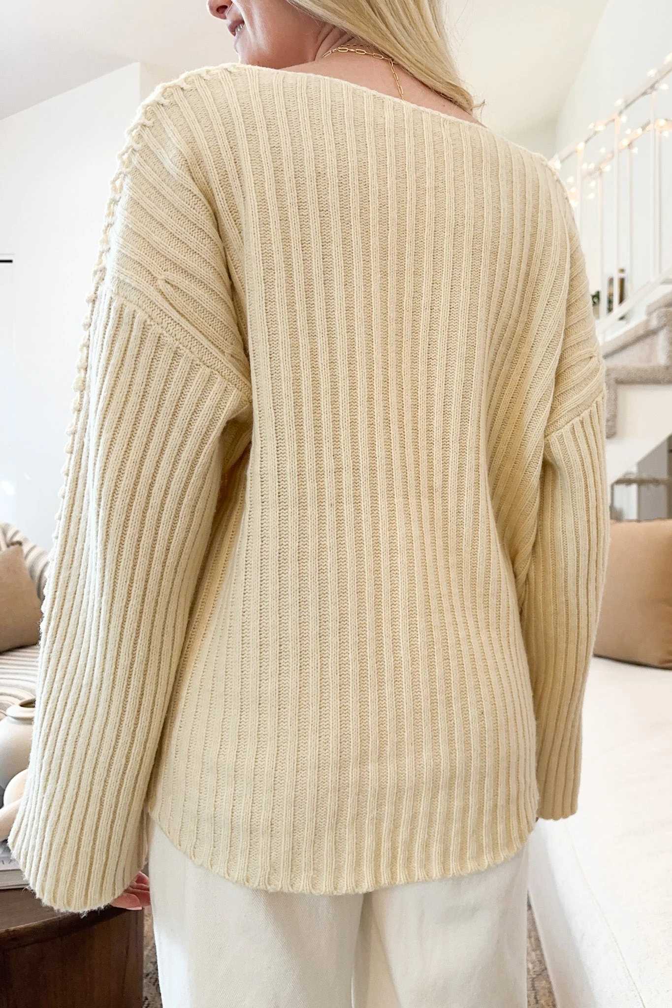 Daisy Stitch Details Knit Sweater in Natural - Image 6