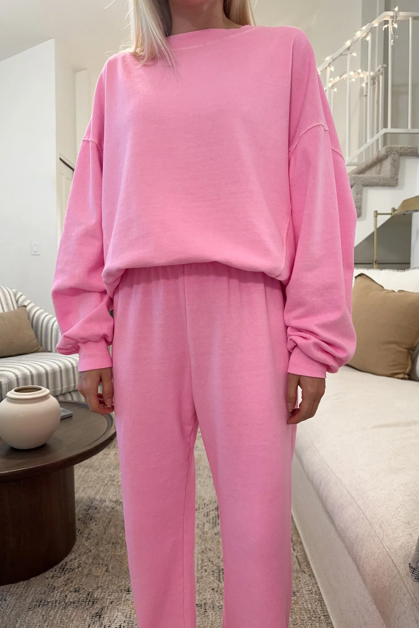 Dakota Organic Cotton Jogger Pants in Raspberry Cream - Image 4