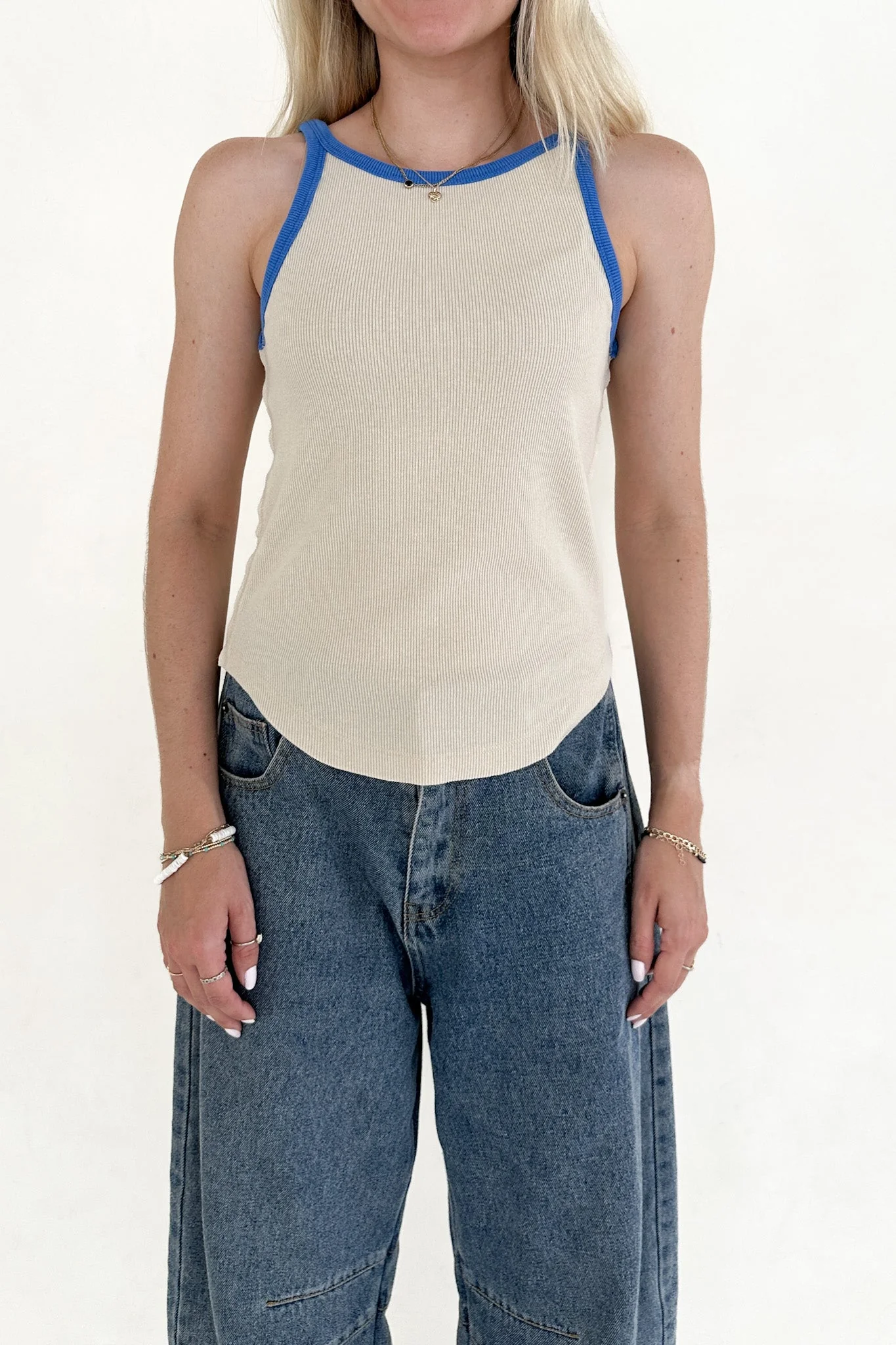Daydreamer Color Block Tank Top in Blue and Stone