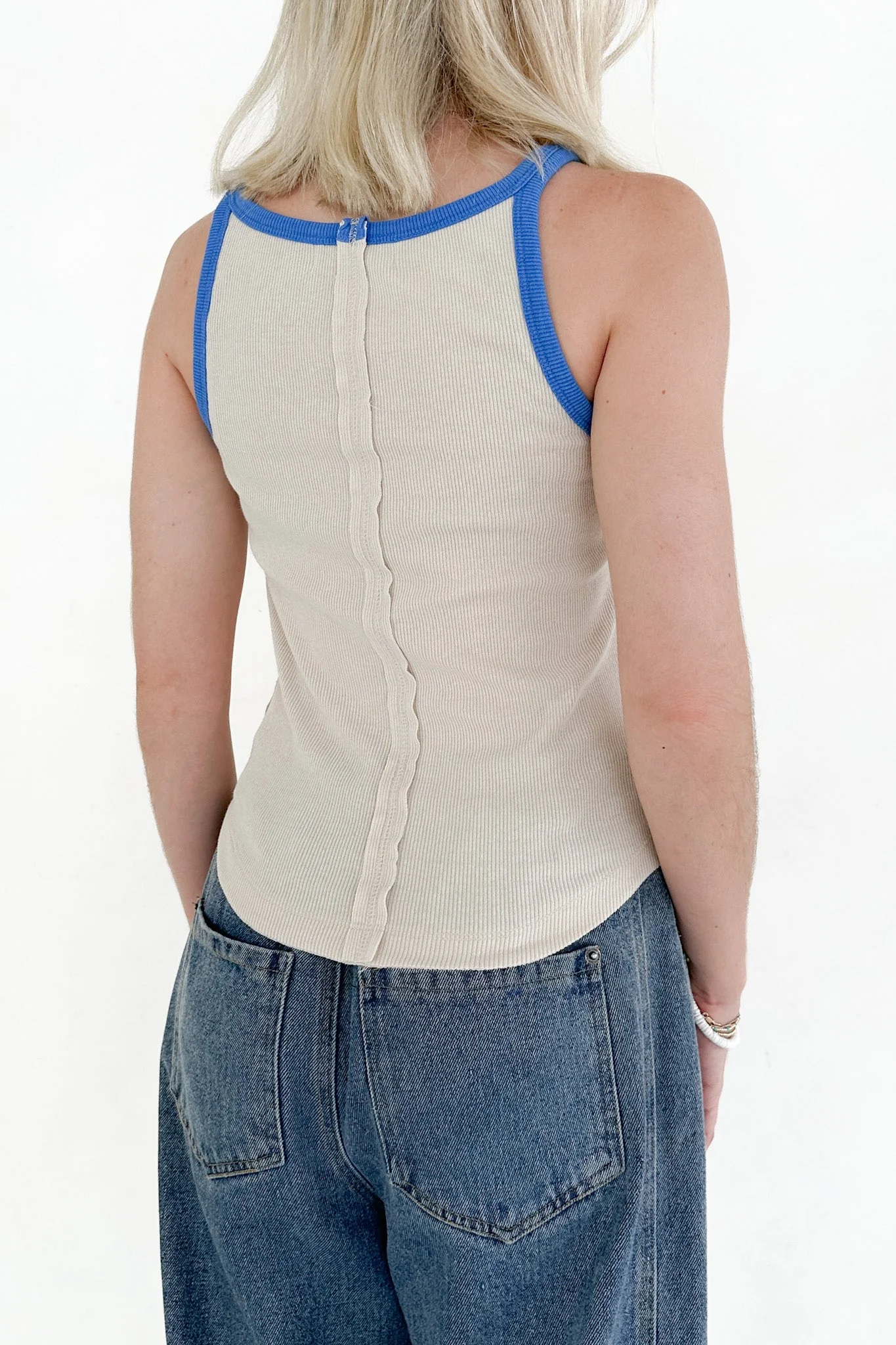 Daydreamer Color Block Tank Top in Blue and Stone - Image 6