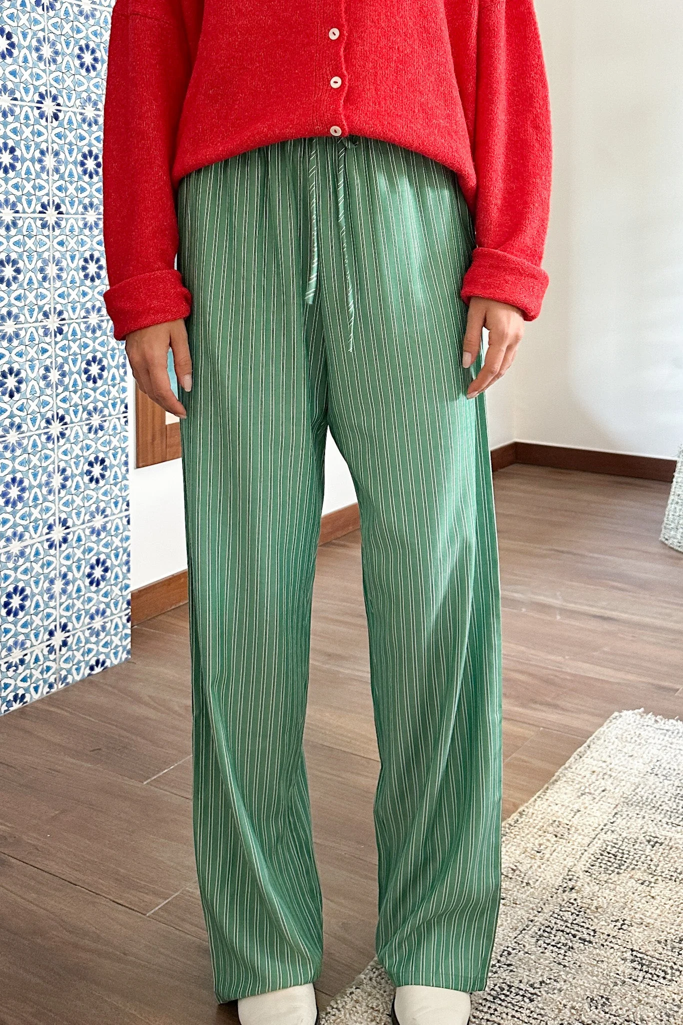 Deck The Halls Cotton Pants in Green