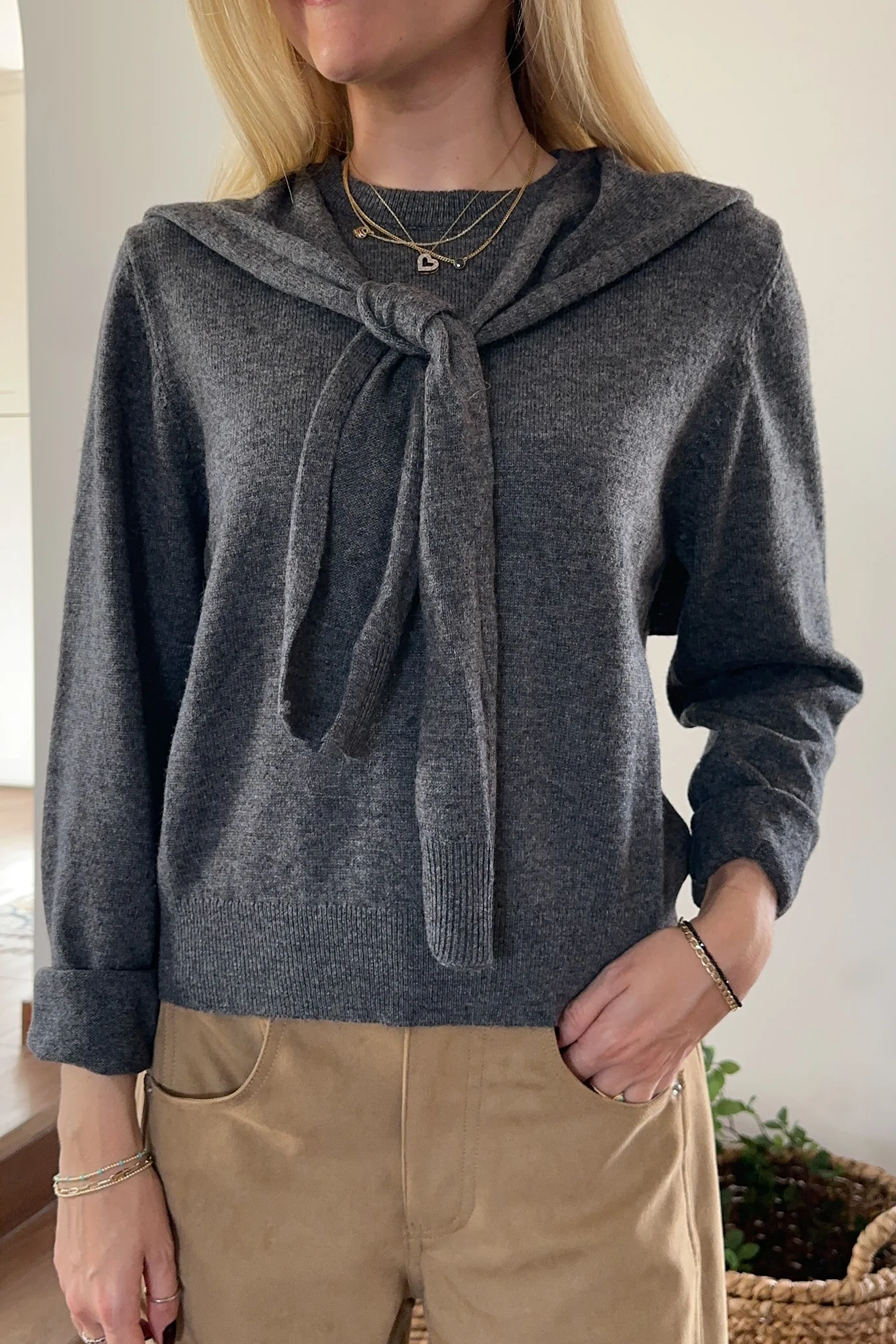 Delilah Round Neck Twofer Pullover Sweater - Image 2