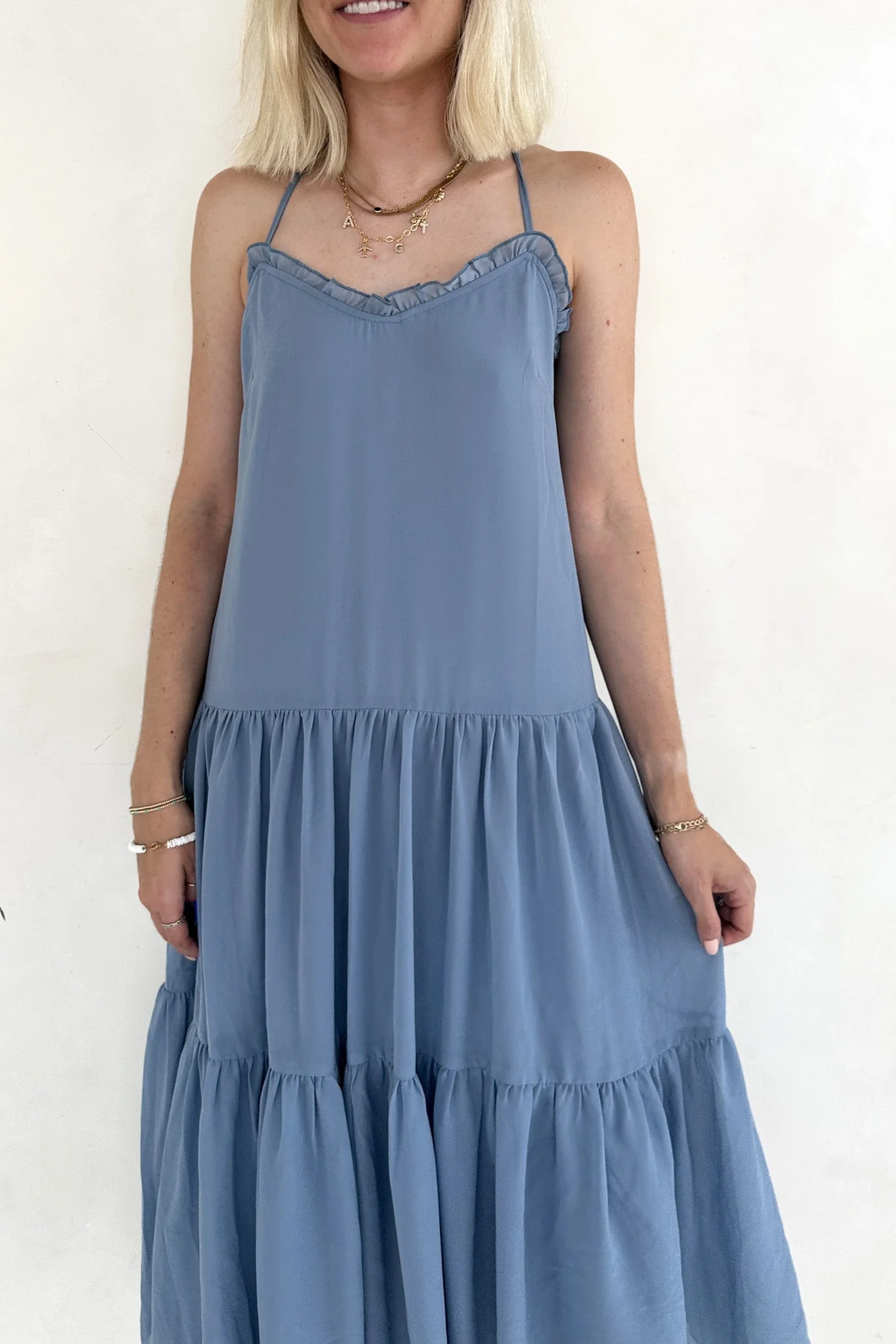 Dove Romantic Dusty Blue Tiered Midi Dress - Image 5