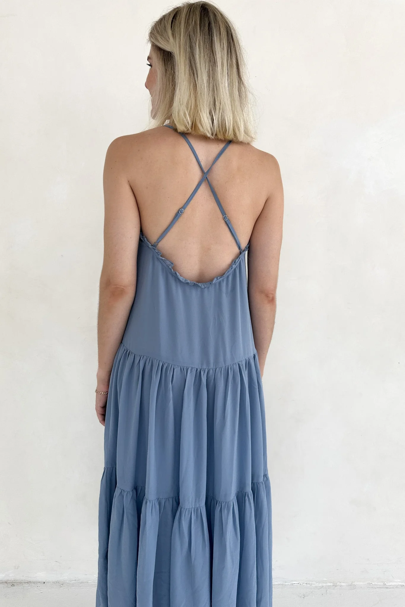 Dove Romantic Dusty Blue Tiered Midi Dress - Image 6