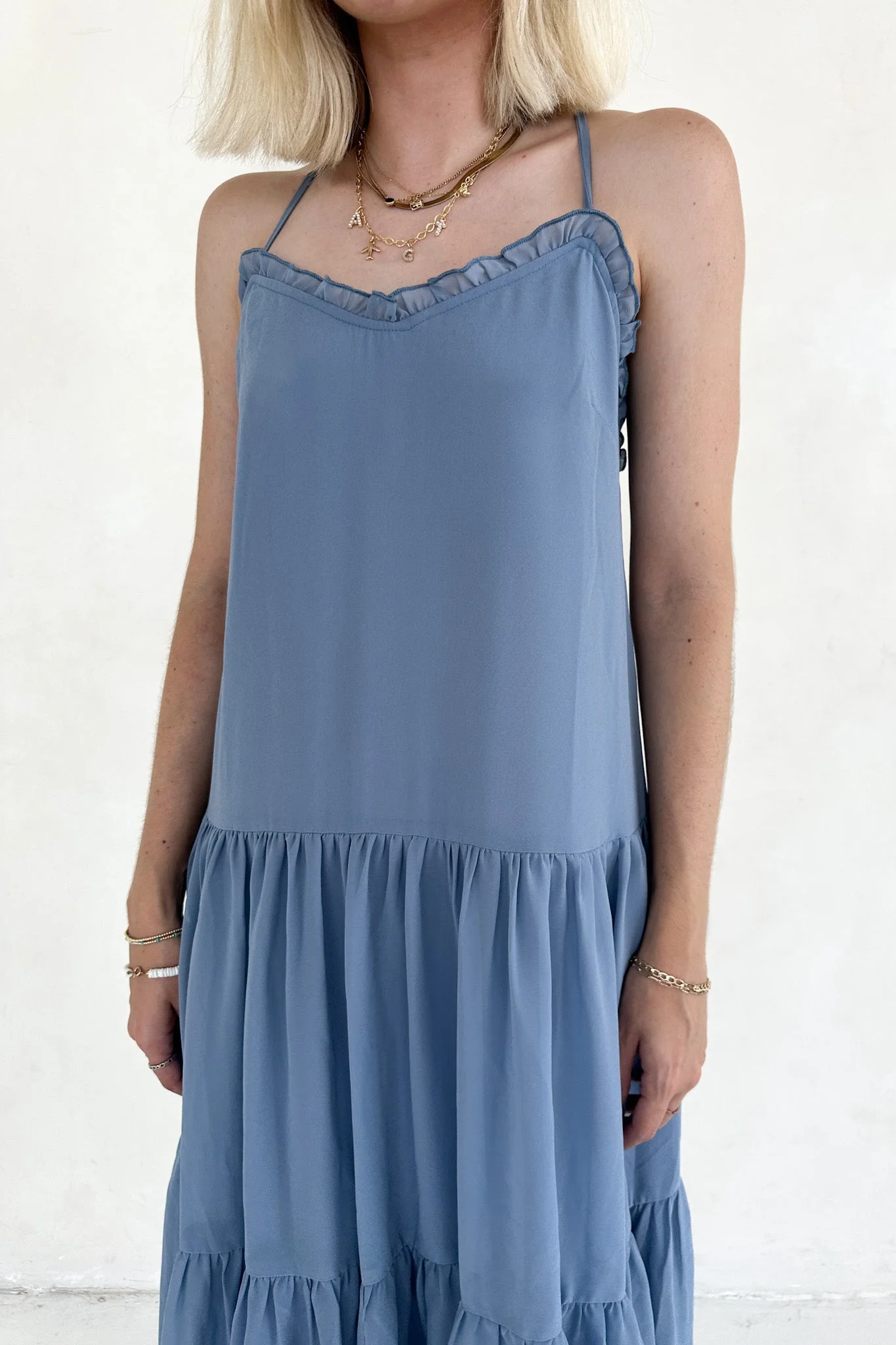 Dove Romantic Dusty Blue Tiered Midi Dress - Image 8