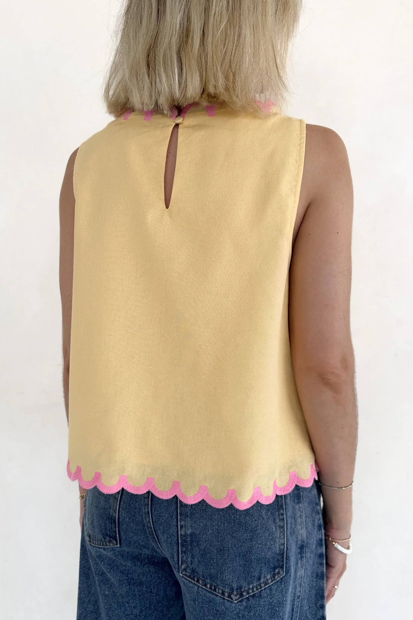 Eloise Sleeveless Floral Embroidered Top in Butter - Image 5