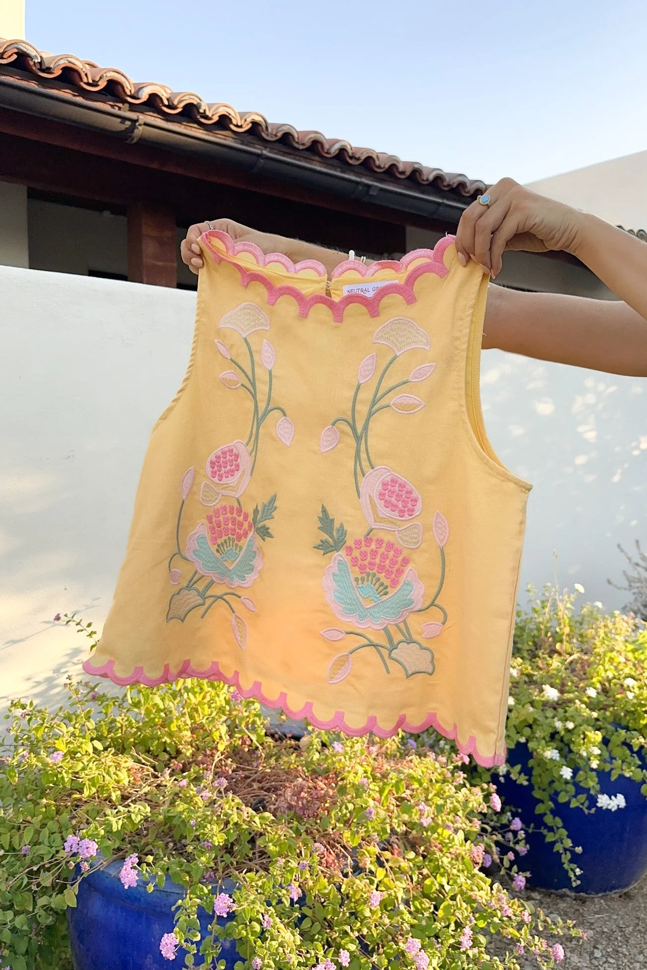 Eloise Sleeveless Floral Embroidered Top in Butter - Image 6