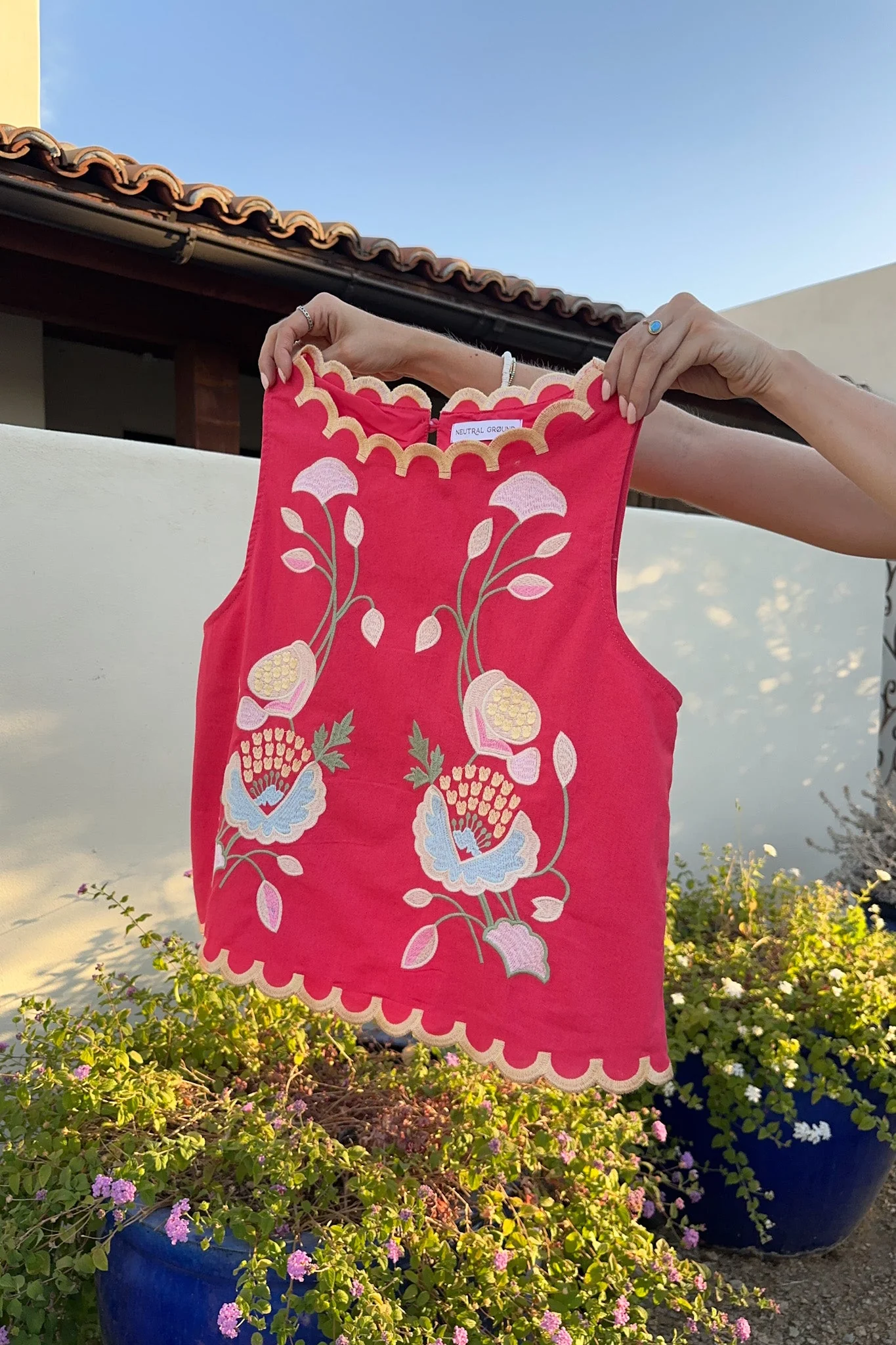 Eloise Sleeveless Floral Embroidered Top in Raspberry - Image 11