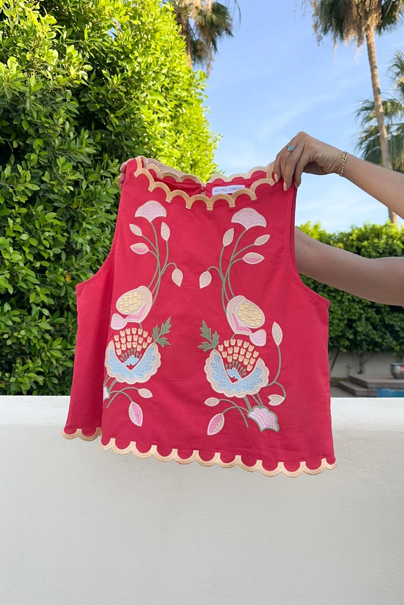 Eloise Sleeveless Floral Embroidered Top in Raspberry - Image 3