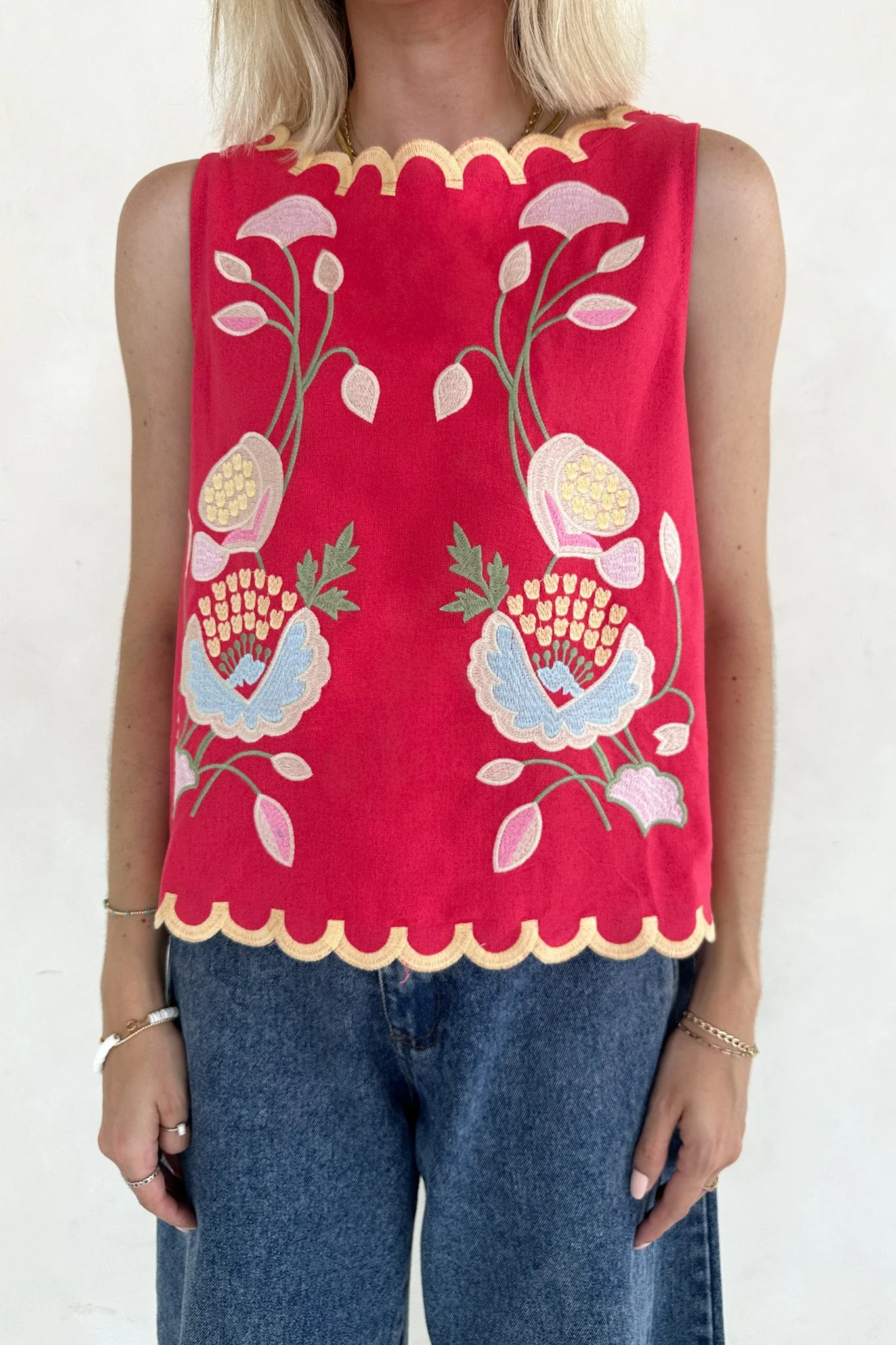 Eloise Sleeveless Floral Embroidered Top in Raspberry - Image 6