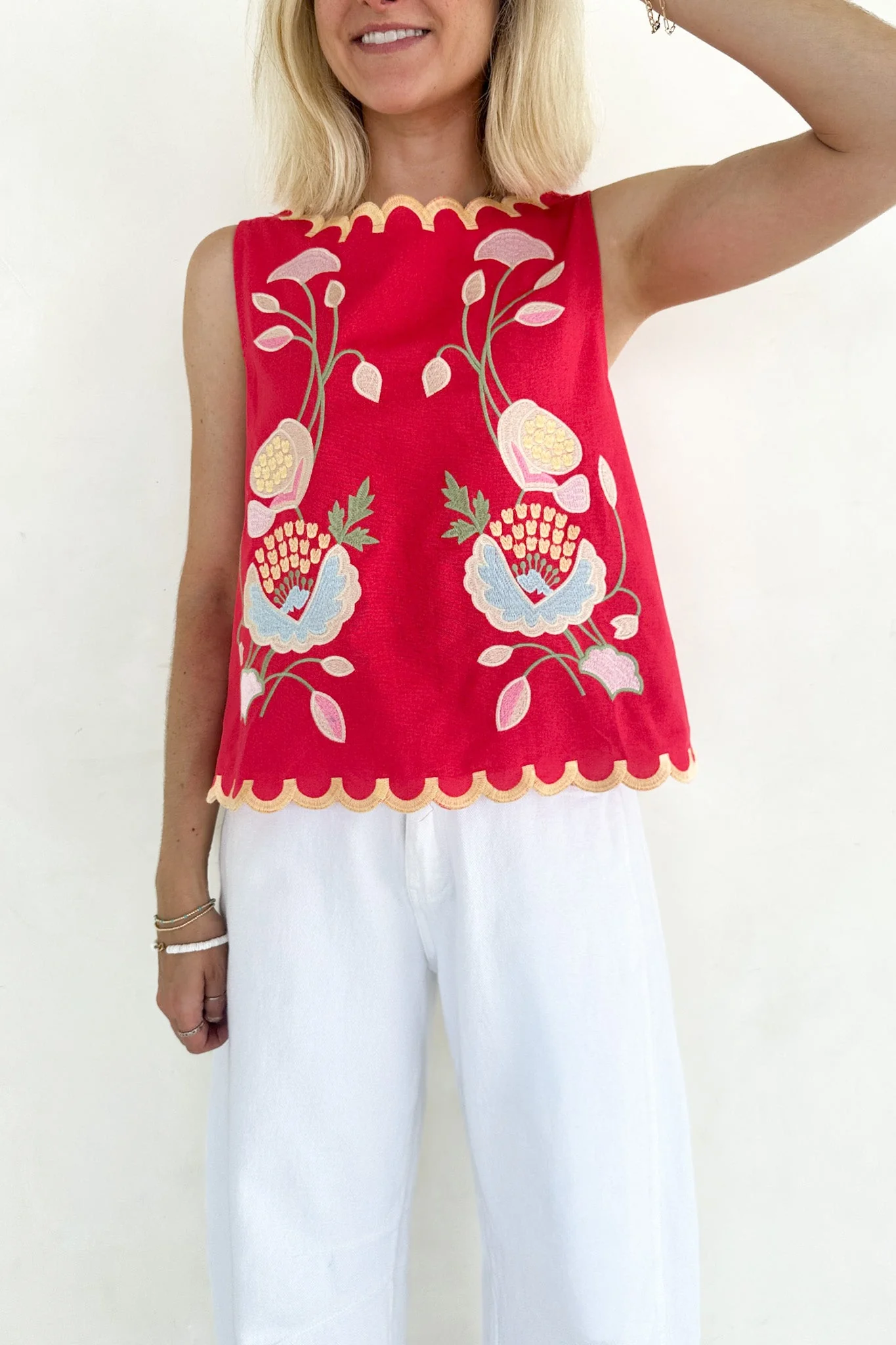 Eloise Sleeveless Floral Embroidered Top in Raspberry - Image 8