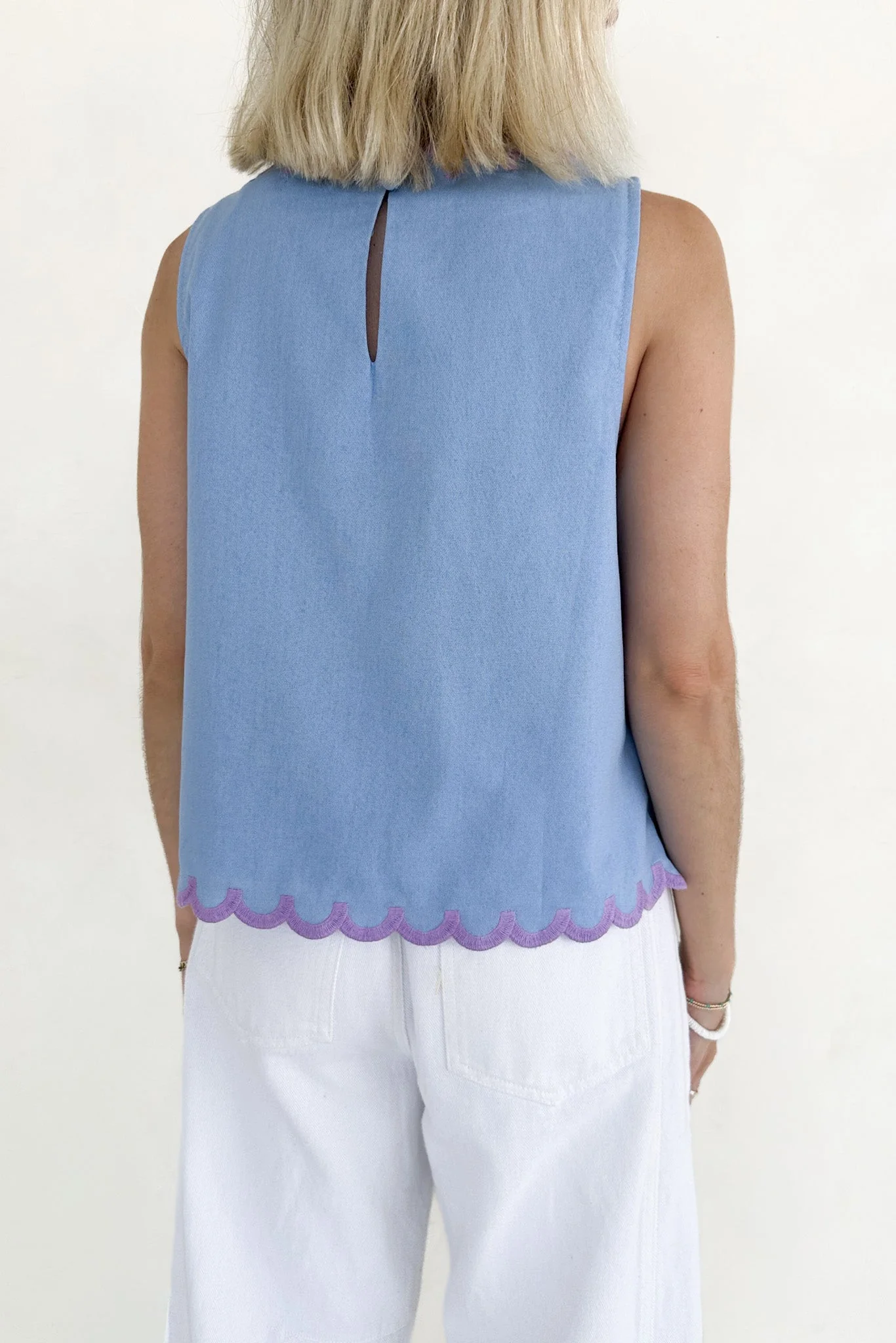Eloise Sleeveless Floral Embroidered Top in Sky Blue - Image 4