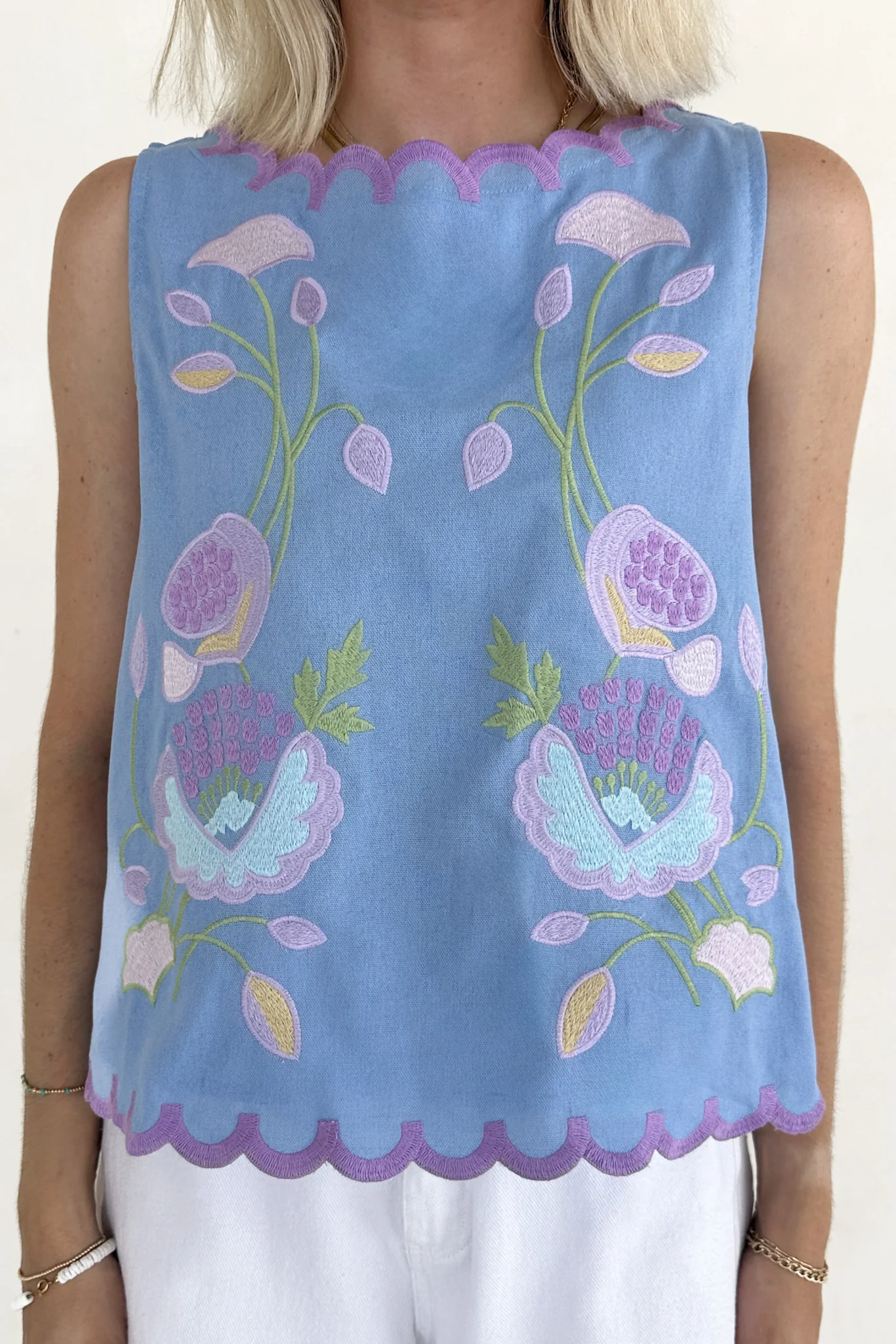 Eloise Sleeveless Floral Embroidered Top in Sky Blue - Image 5