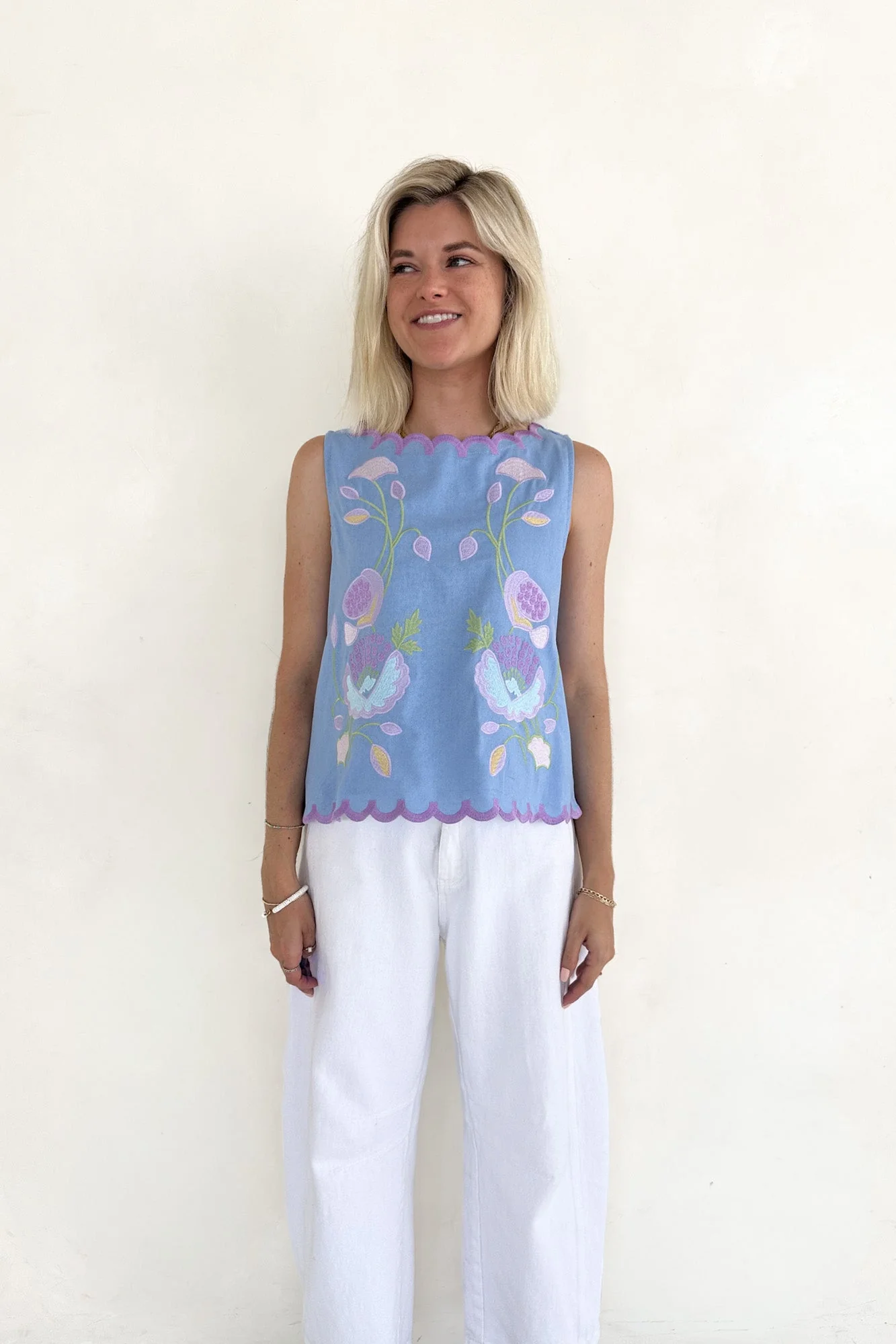 Eloise Sleeveless Floral Embroidered Top in Sky Blue - Image 7