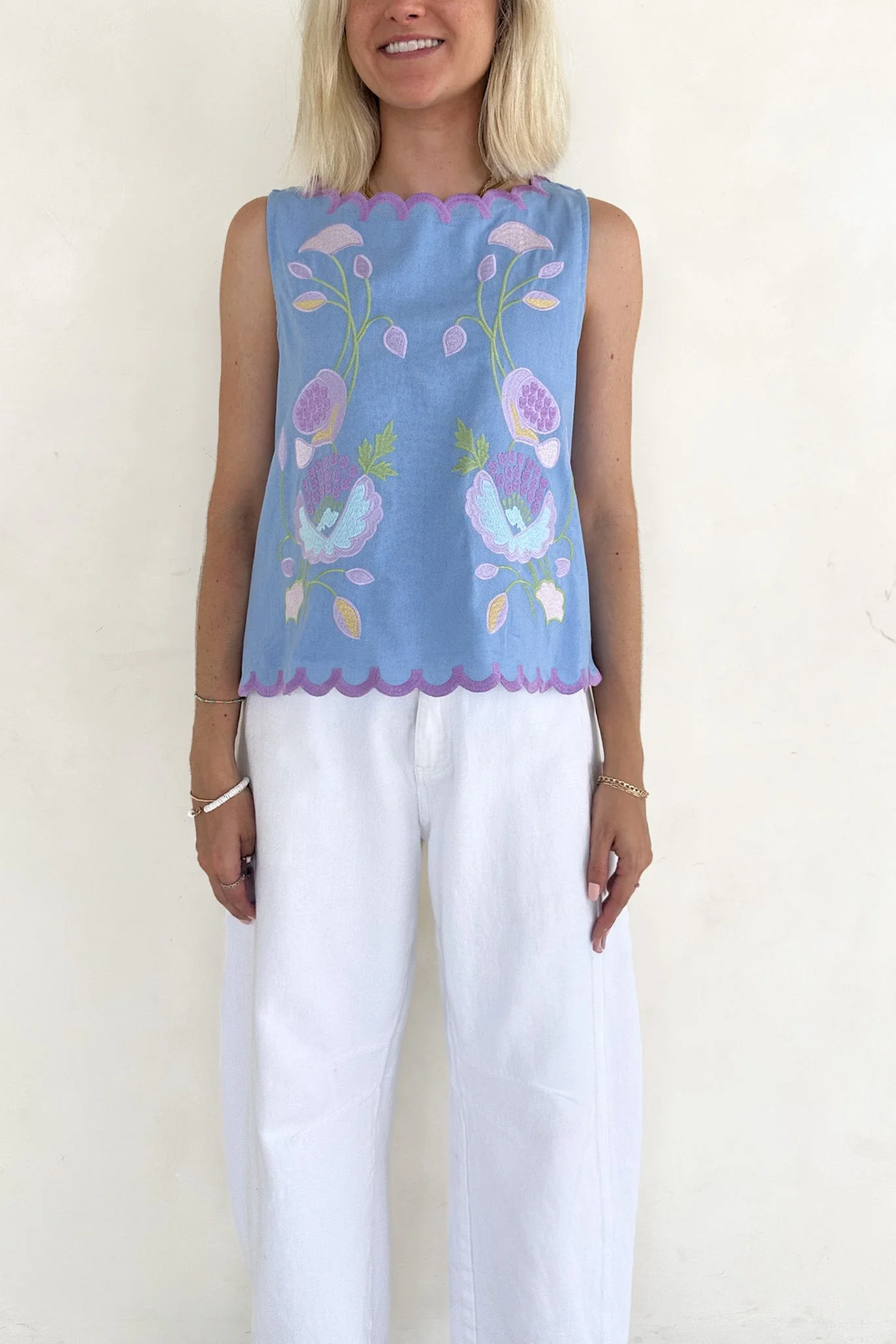 Eloise Sleeveless Floral Embroidered Top in Sky Blue - Image 8