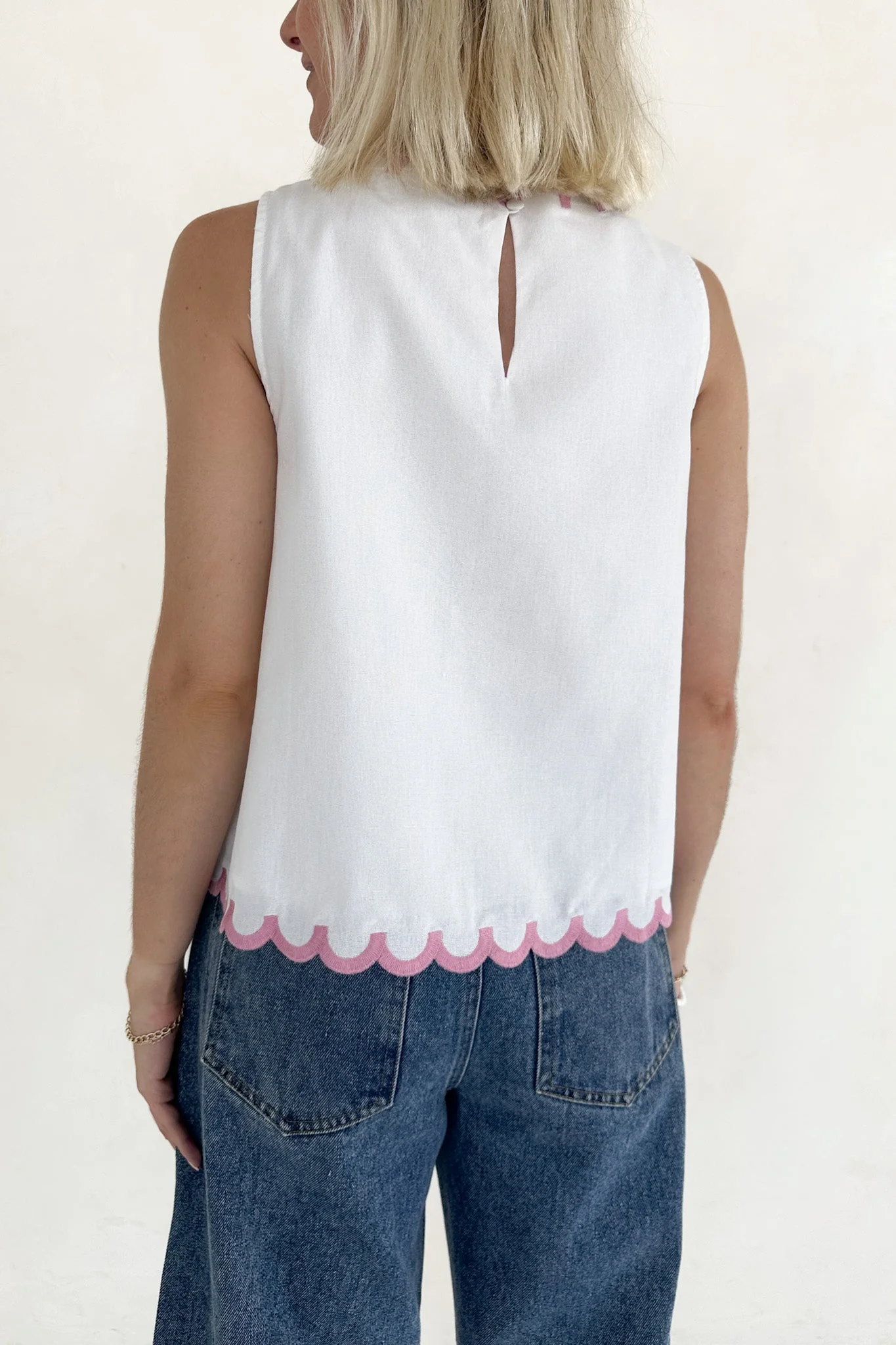 Eloise Sleeveless Floral Embroidered Top in White - Image 7