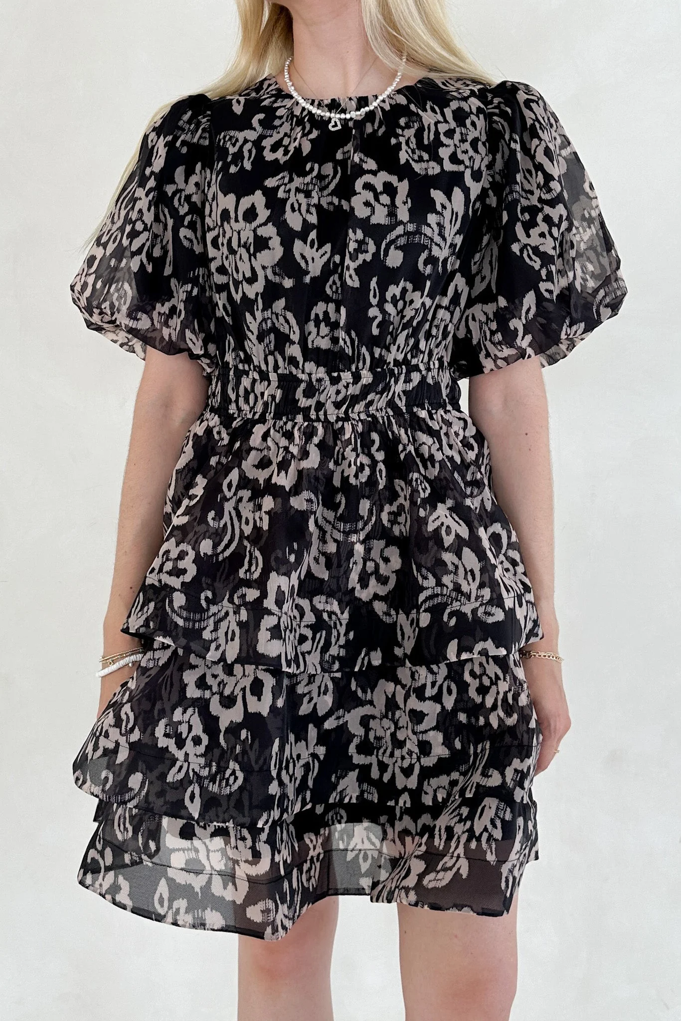Emma Floral Organza Puff-sleeve Tier Ruffle Mini Dress - Image 5