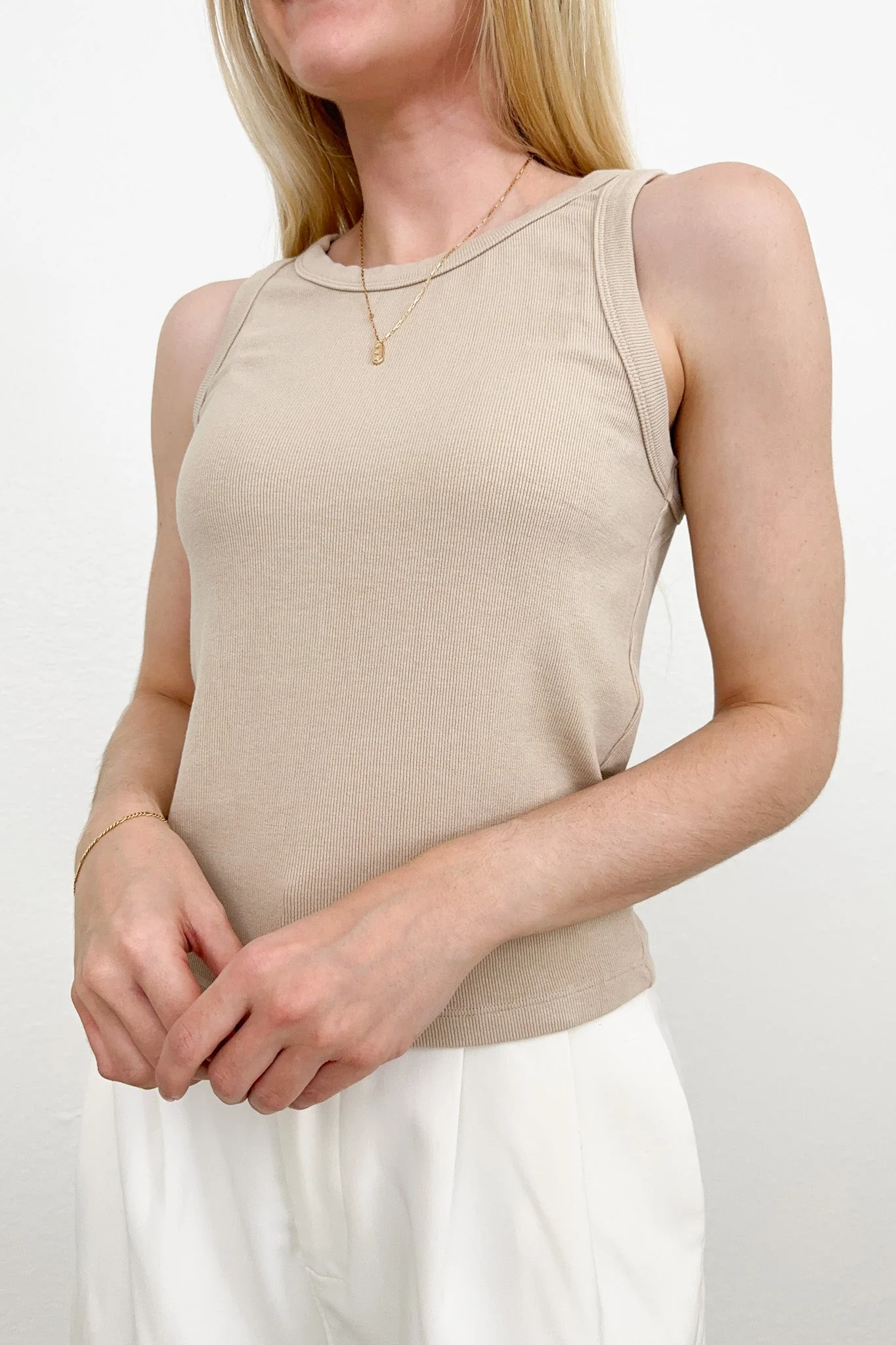 Everly Ribbed Knit Tank Top in Tan - Image 5